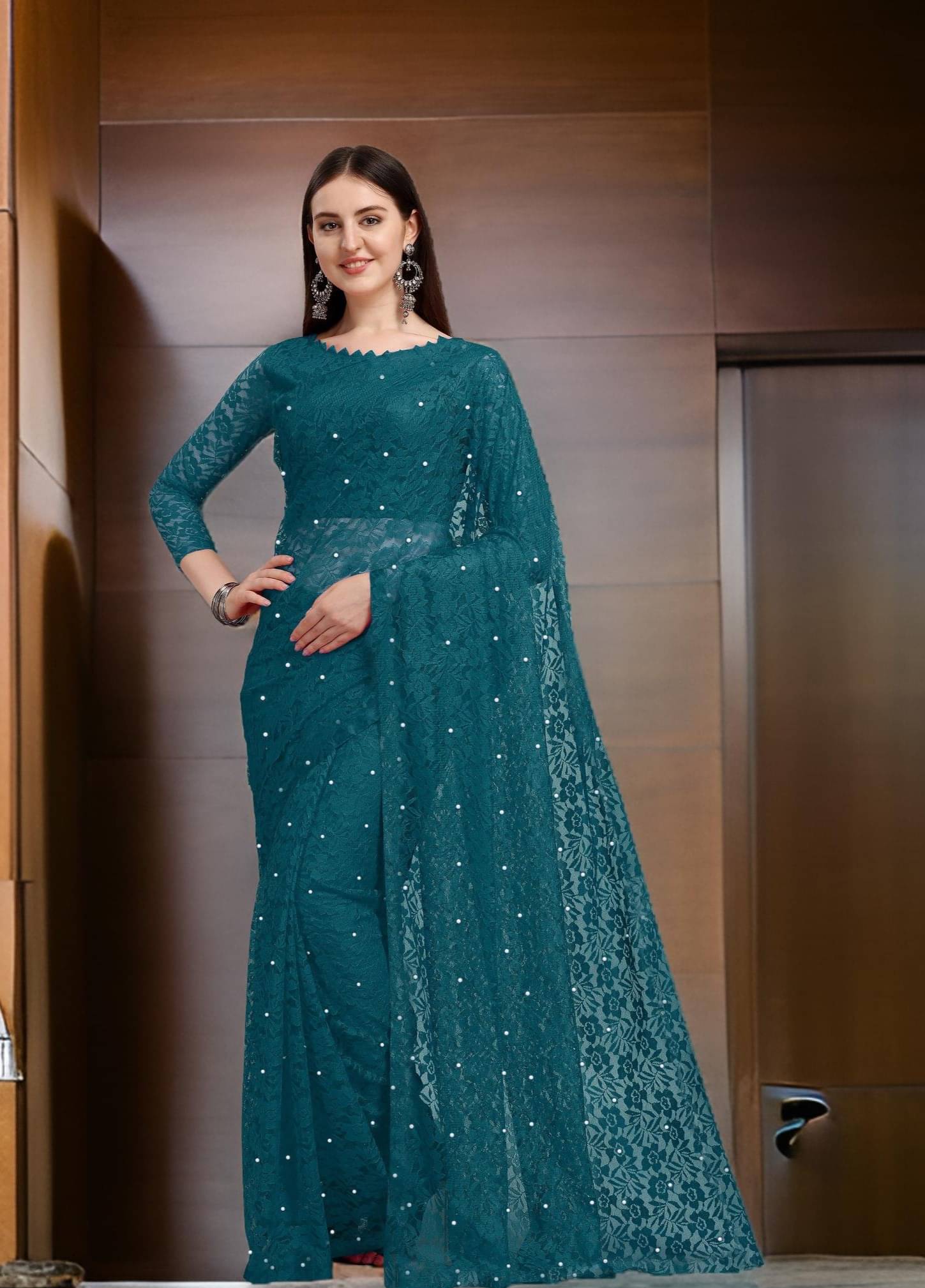 Fashion Field Net Self Design Saree With Unstitched Blouse Piece ( Rama ) Fashion Field Net Self Design Saree With Unstitched Blouse Piece ( Rama )