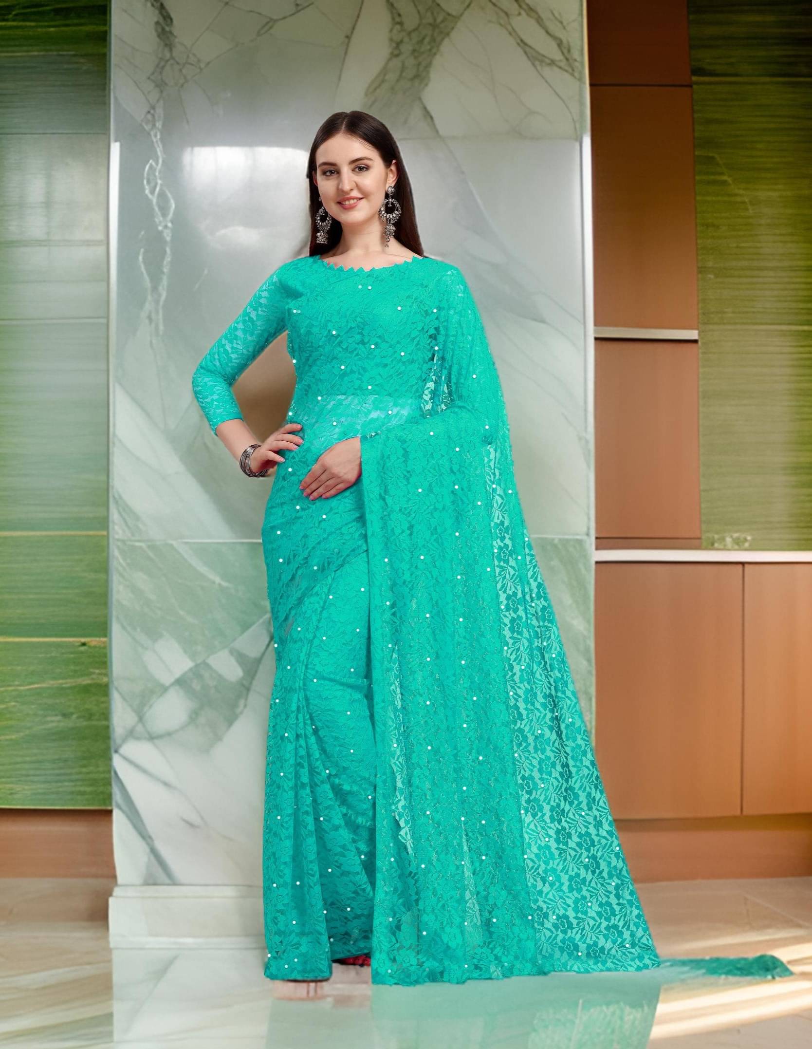     			Fashion Field Net Self Design Saree With Unstitched Blouse Piece ( Blue )