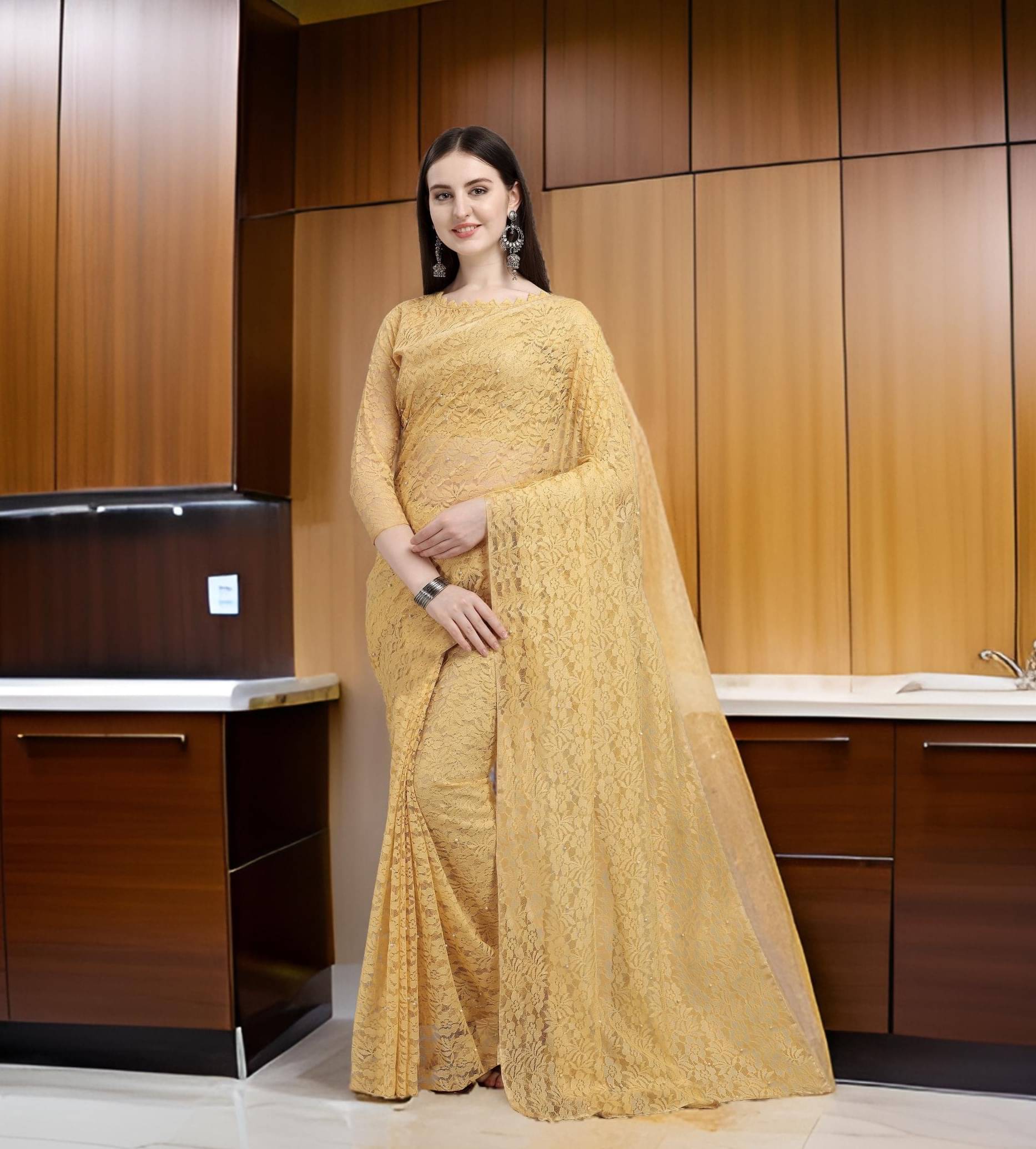 Fashion Field Net Self Design Saree With Unstitched Blouse Piece ( Brown ) Fashion Field Net Self Design Saree With Unstitched Blouse Piece ( Brown )