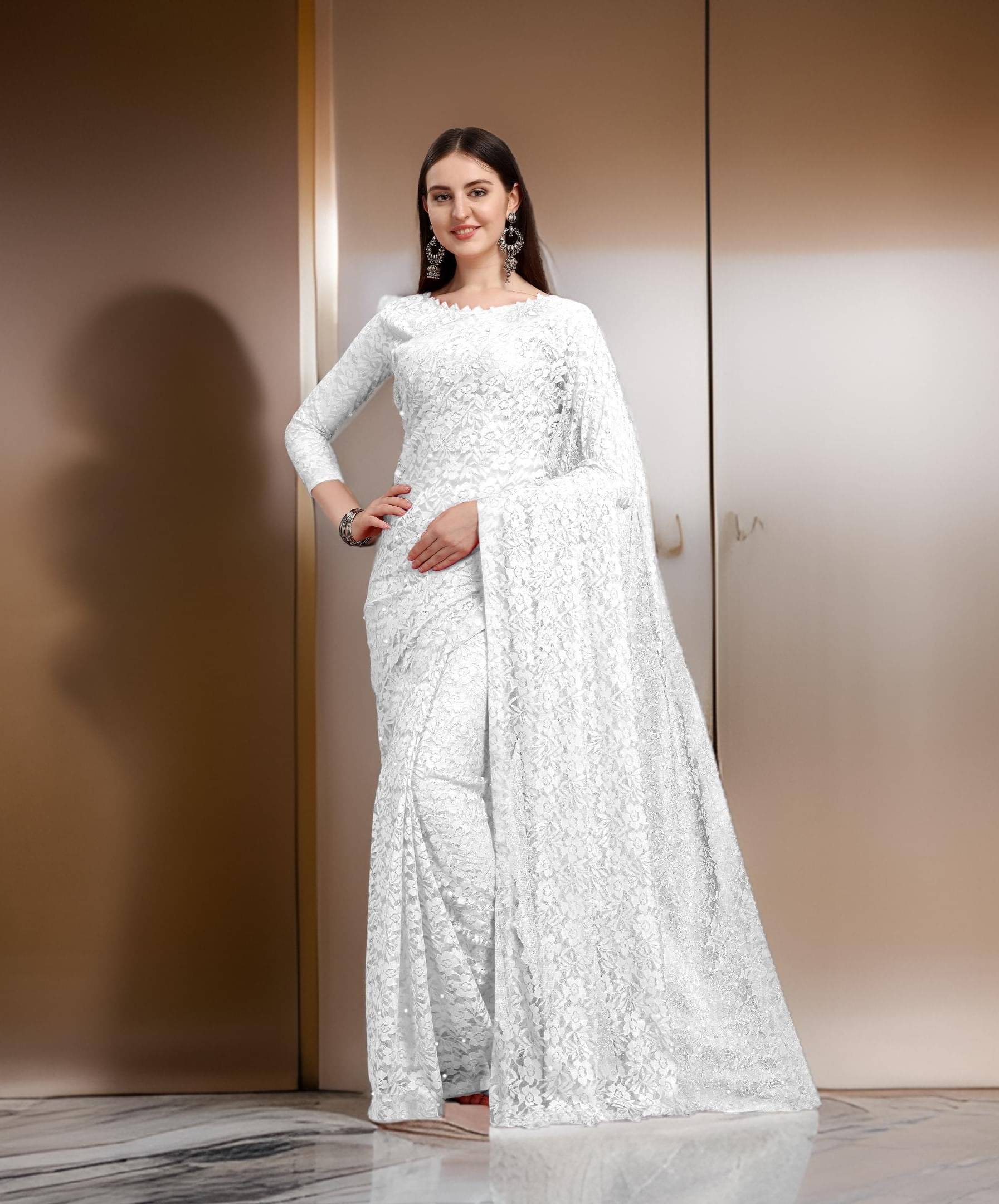 Fashion Field Net Self Design Saree With Unstitched Blouse Piece ( White ) Fashion Field Net Self Design Saree With Unstitched Blouse Piece ( White )