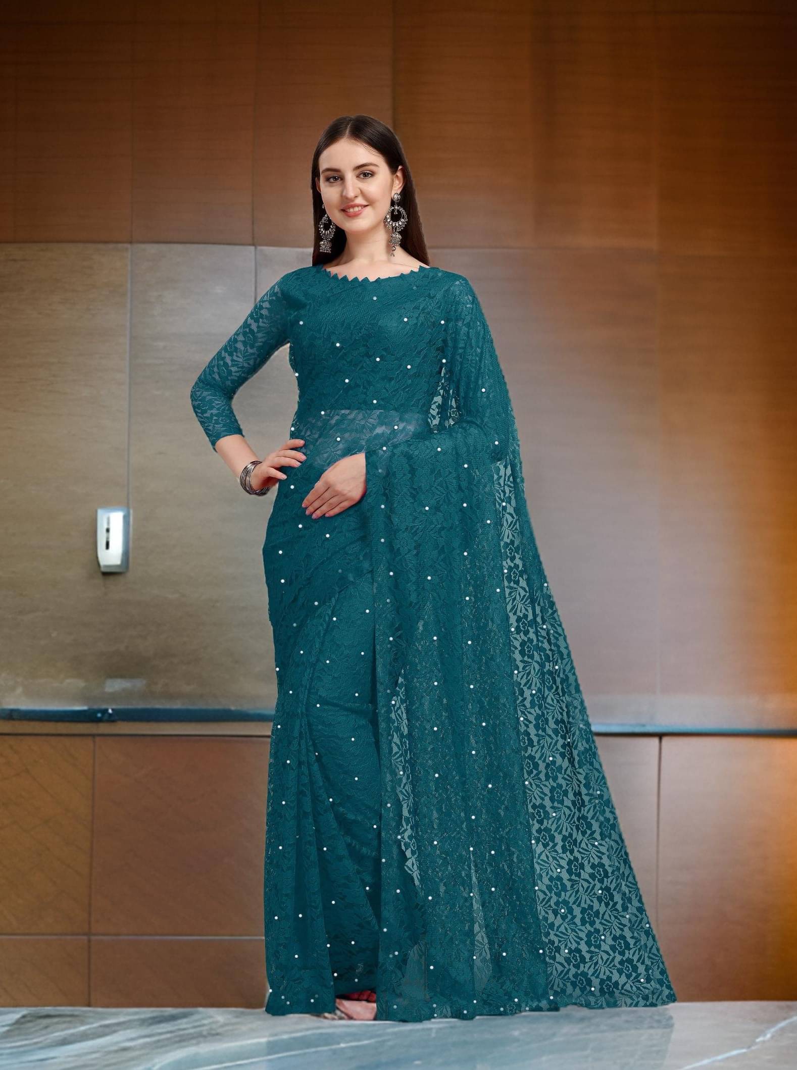     			Fashion Field Net Self Design Saree With Unstitched Blouse Piece ( Rama )