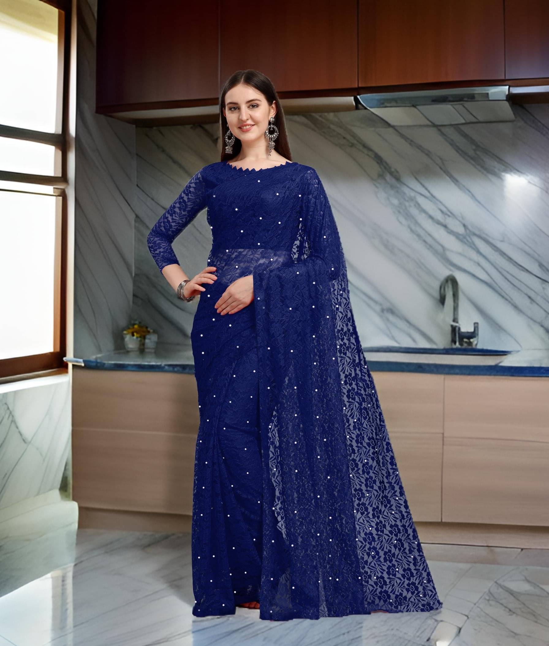 Fashion Field Net Self Design Saree With Unstitched Blouse Piece ( Navy Blue ) Fashion Field Net Self Design Saree With Unstitched Blouse Piece ( Navy Blue )