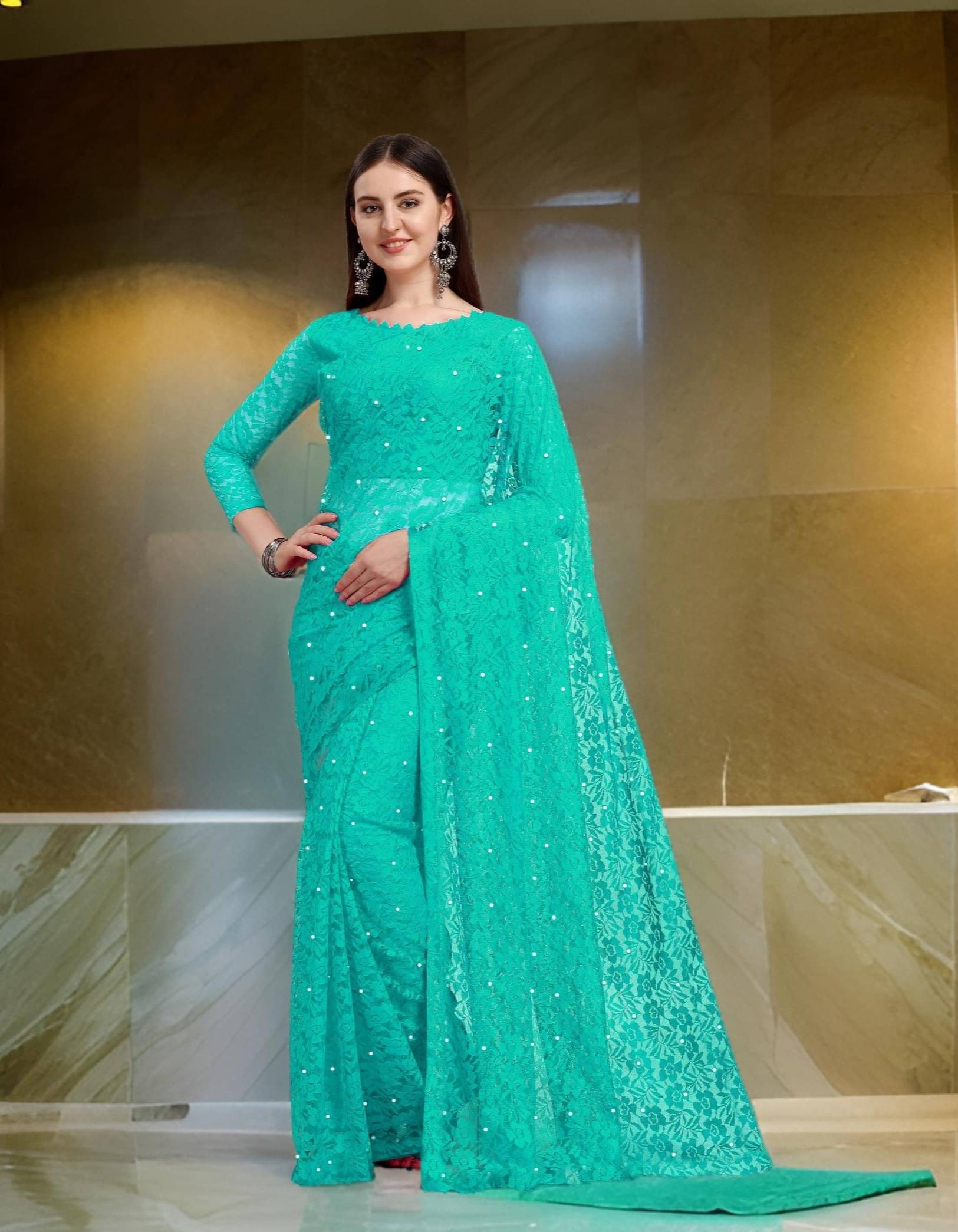 Fashion Field Net Self Design Saree With Unstitched Blouse Piece ( Blue ) Fashion Field Net Self Design Saree With Unstitched Blouse Piece ( Blue )