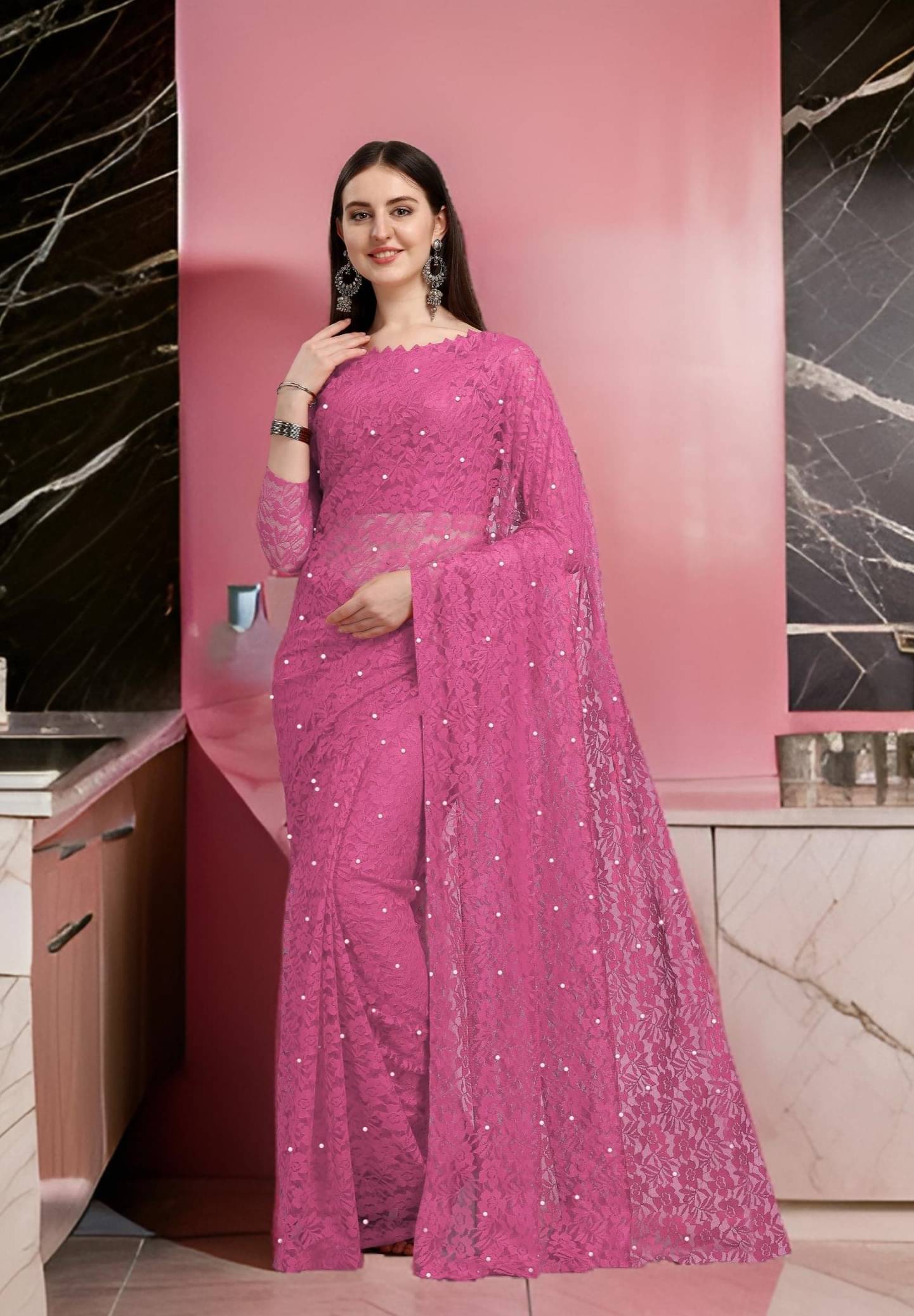 Fashion Field Net Self Design Saree With Unstitched Blouse Piece ( Pink ) Fashion Field Net Self Design Saree With Unstitched Blouse Piece ( Pink )