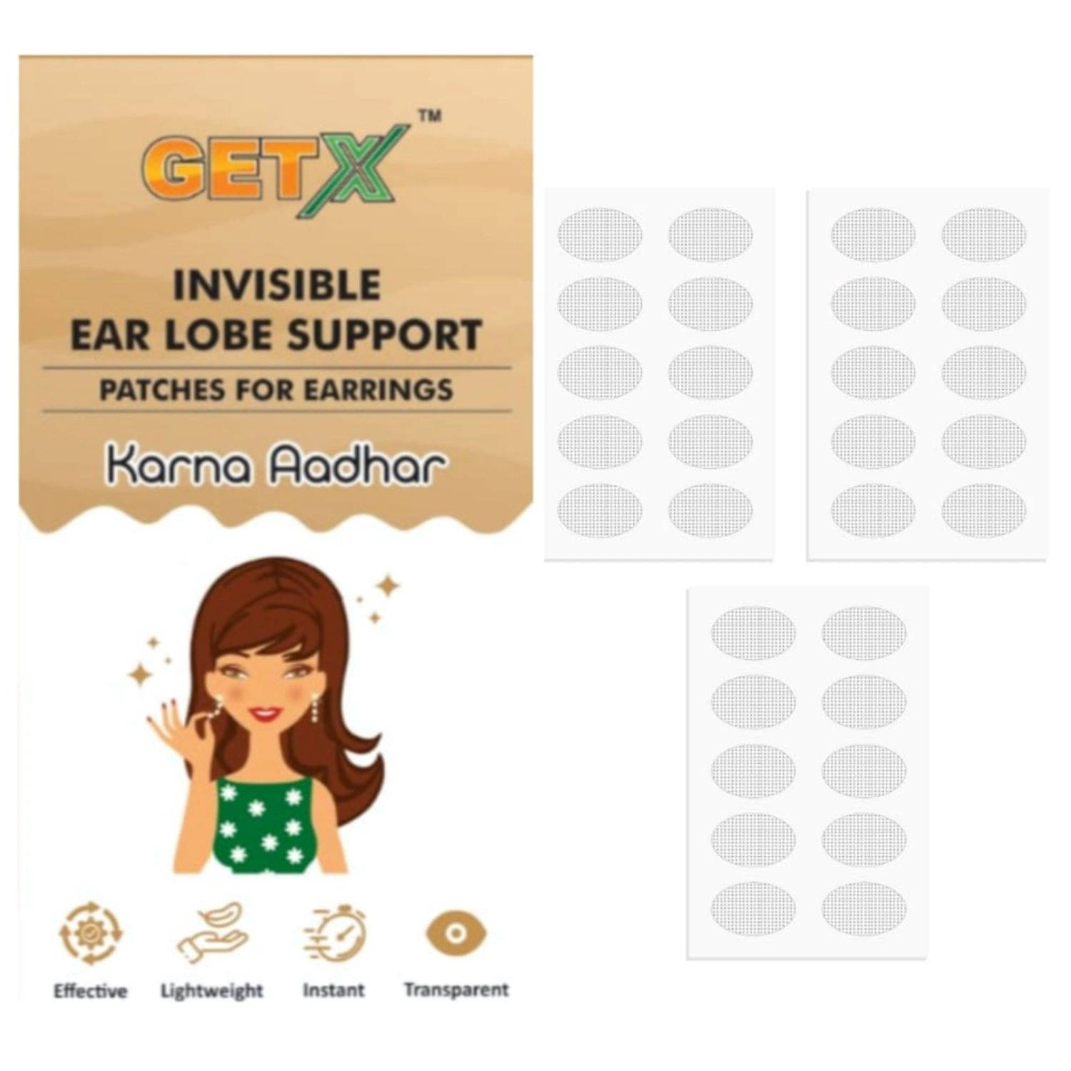GETX Invisible Ear Lobe Support Patches (Pack of 30)| Earring Support Tape for Heavy Earrings & Jhumkas | Transparent Patch for Pierced Ears for Women & Girls GETX Invisible Ear Lobe Support Patches (Pack of 30)| Earring Support Tape for Heavy Earrings & Jhumkas | Transparent Patch for Pierced Ears for Women & Girls