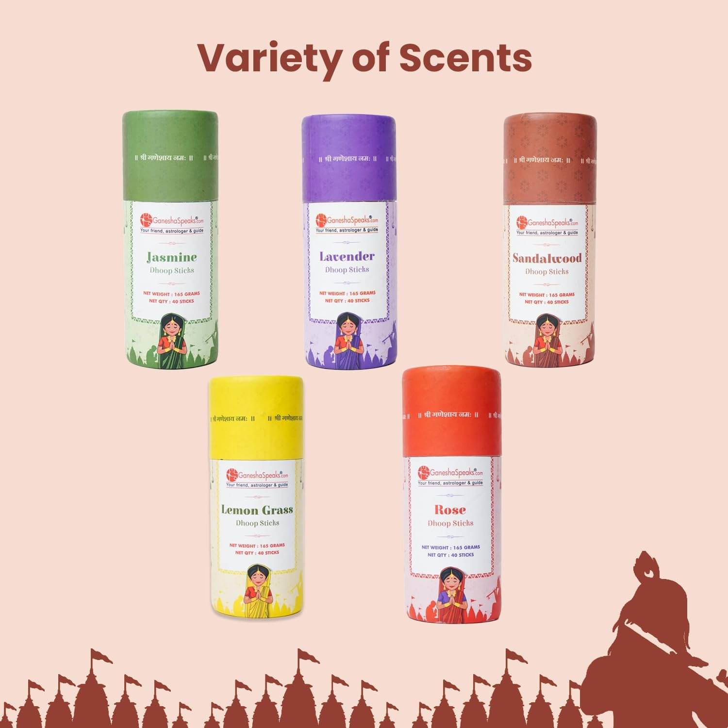     			Ganeshaspeaks Incense Dhoop Sticks Pure Sandal,Jasmine,Rose,Lavender 500 gm ( Pack of 5 )