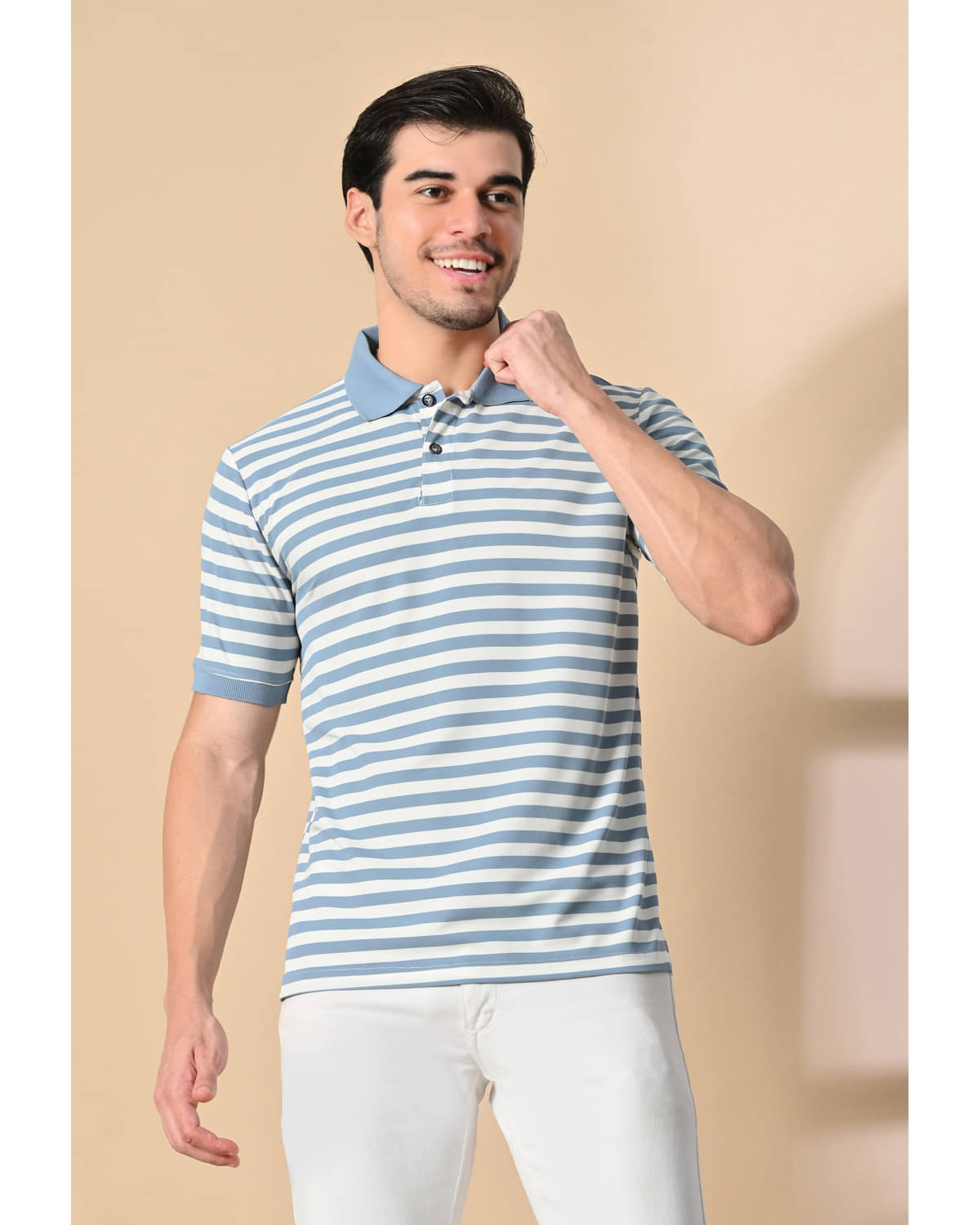 Glito Men Cotton Relaxed Fit Striped Polo T Shirt ( Blue ) Glito Men Cotton Relaxed Fit Striped Polo T Shirt ( Blue )