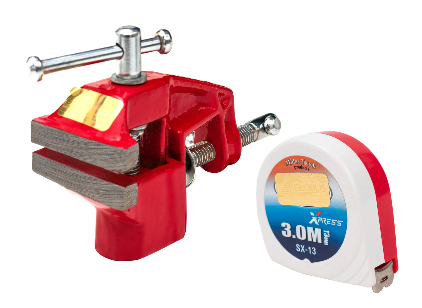 GLOBUS 209 Cast Iron 50 mm Baby (Vice, Red) With Measuring Tape 3 Mtr/12 Feet/ 72 Inch. GLOBUS 209 Cast Iron 50 mm Baby (Vice, Red) With Measuring Tape 3 Mtr/12 Feet/ 72 Inch.