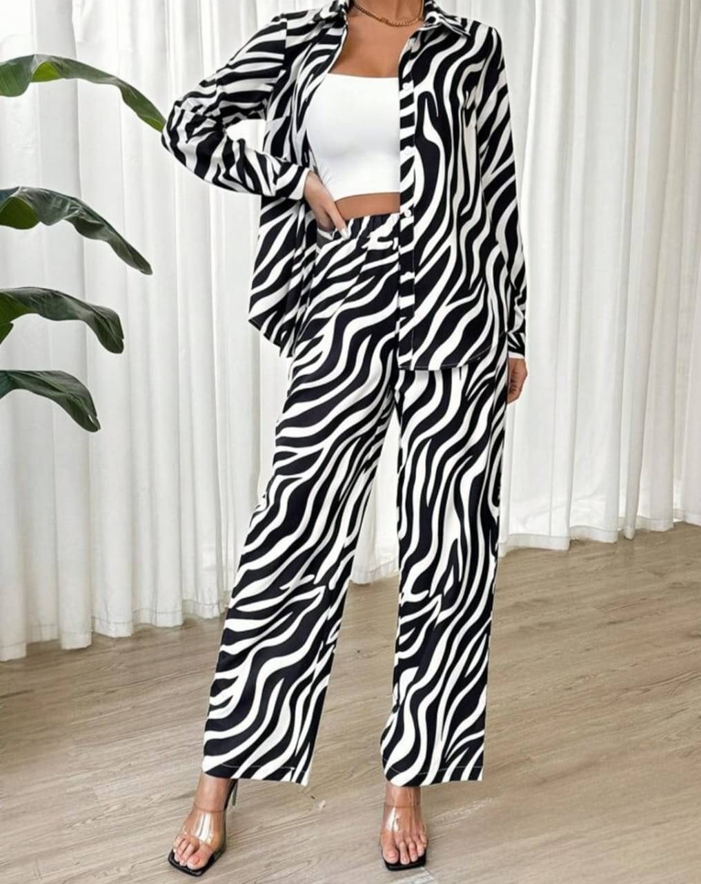 HAVEN_CLOTHING Women Printed Shirt With Palazzos Co-Ord Set ( Black ) HAVEN_CLOTHING Women Printed Shirt With Palazzos Co-Ord Set ( Black )