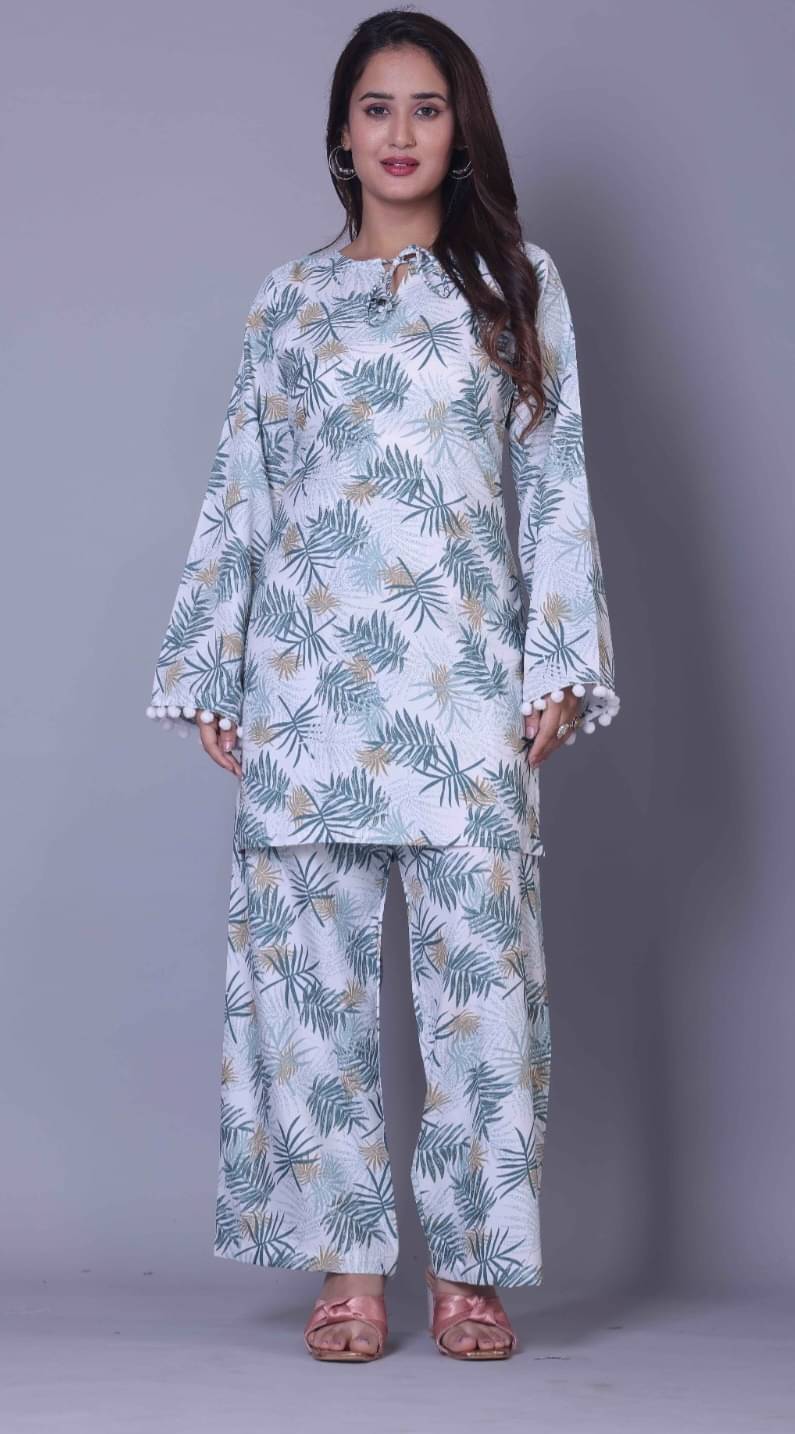     			HAVEN_CLOTHING Women Printed Tunic With Palazzos Co-Ord Set ( Green )
