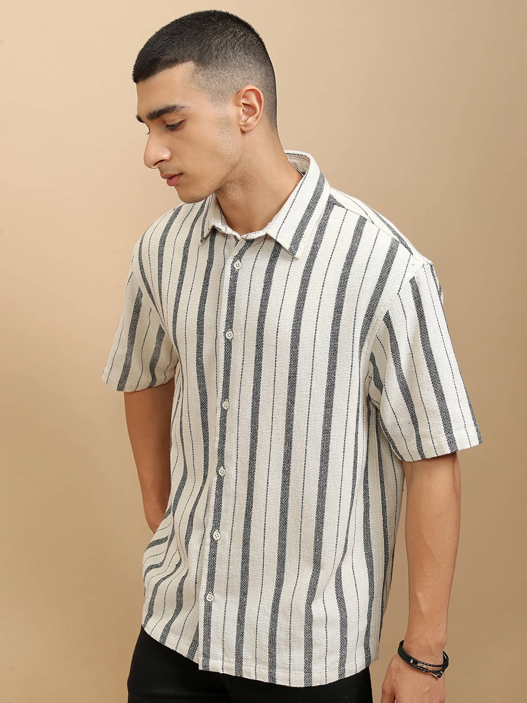     			Highlander Polyester Oversized Fit Striped Half Sleeves Men's Casual Shirt - Multicolor ( Pack of 1 )