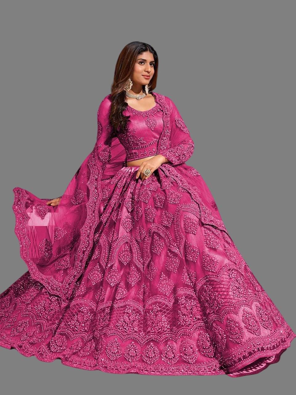     			KV Fashion Peach Net Unstitched Semi Stitched Lehenga Single