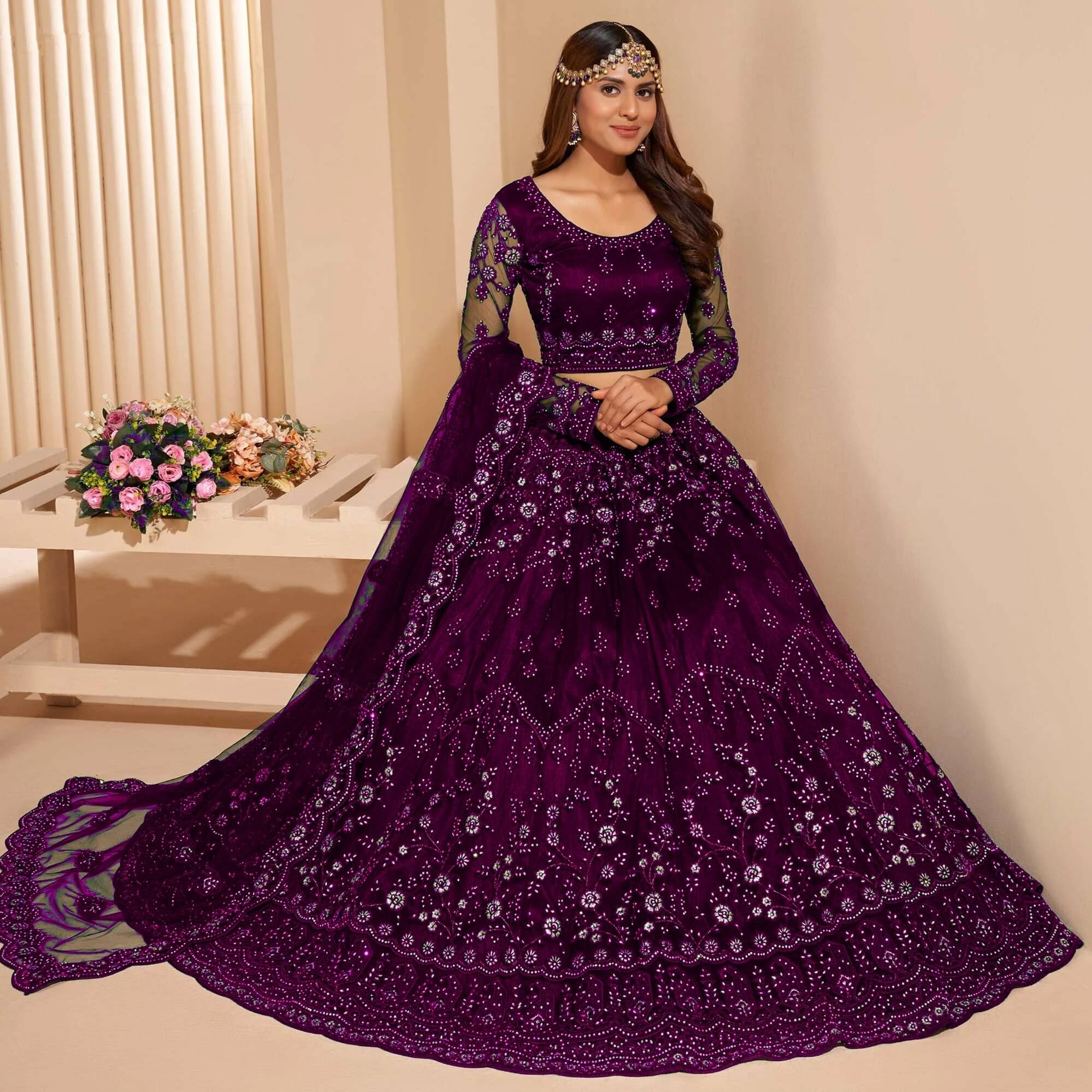 Keyura Purple Net Unstitched Semi Stitched Lehenga Single Keyura Purple Net Unstitched Semi Stitched Lehenga Single