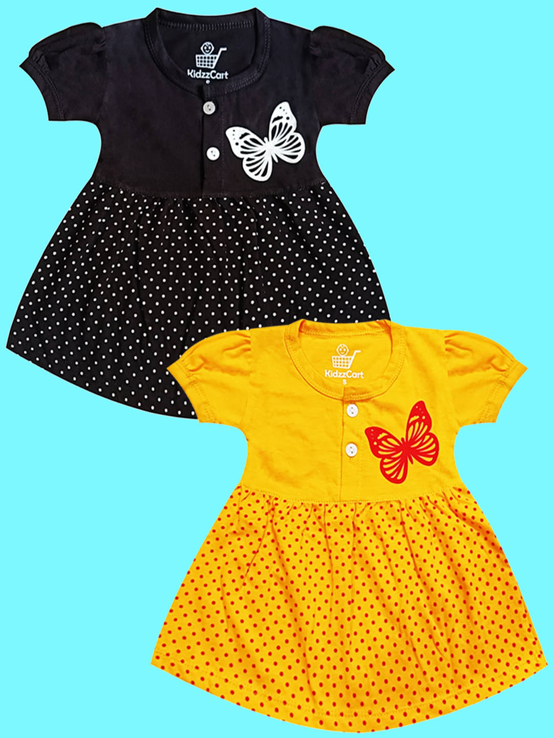     			KidzzCart Pack of 2 Baby Girls Cotton Dress ( Black & Yellow )