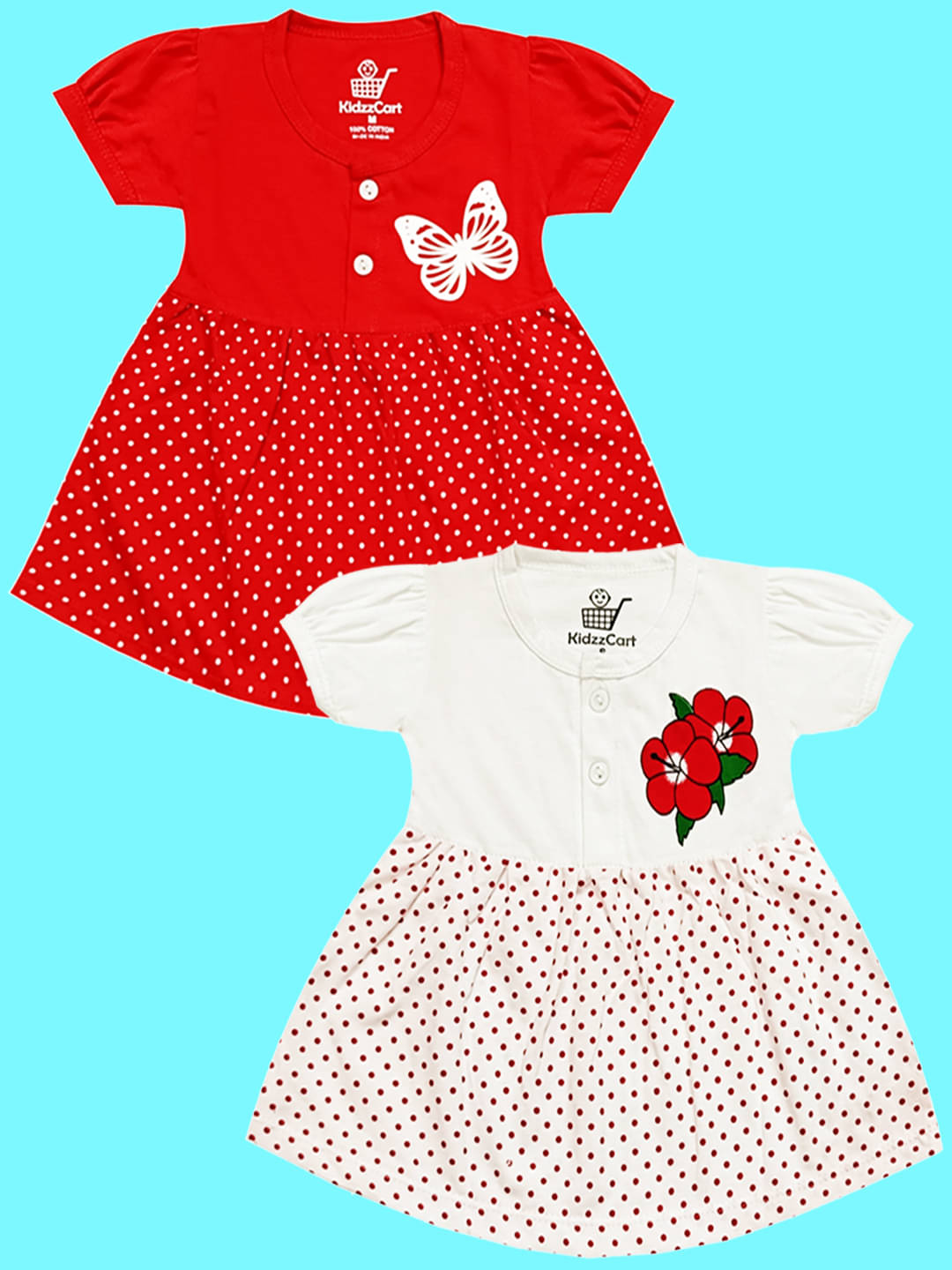     			KidzzCart Pack of 2 Baby Girls Cotton Dress ( White & Red )