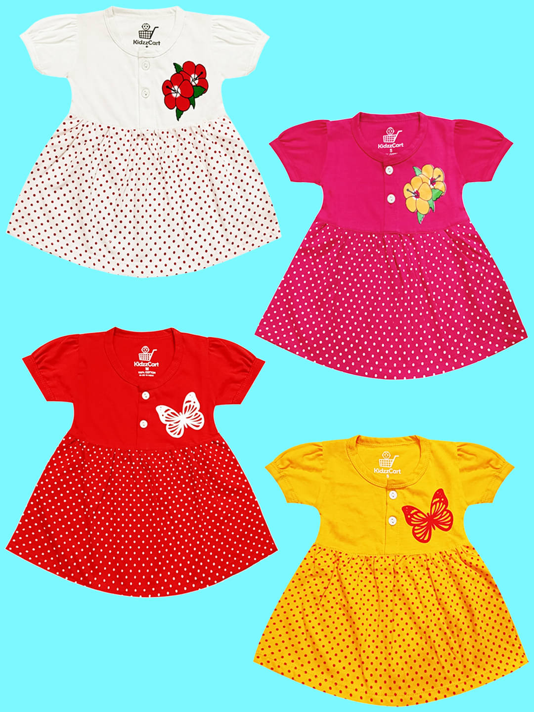     			KidzzCart Pack of 4 Baby Girls Cotton Dress ( Multicolor 3 )