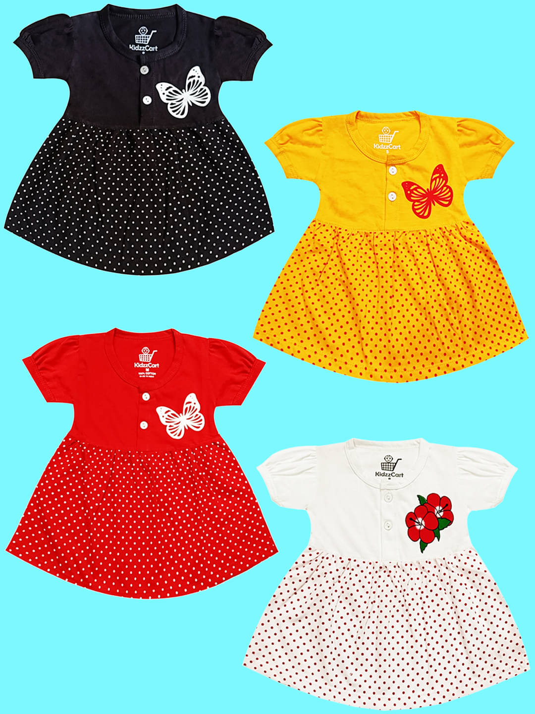     			KidzzCart Pack of 4 Baby Girls Cotton Dress ( Multicolor 1 )
