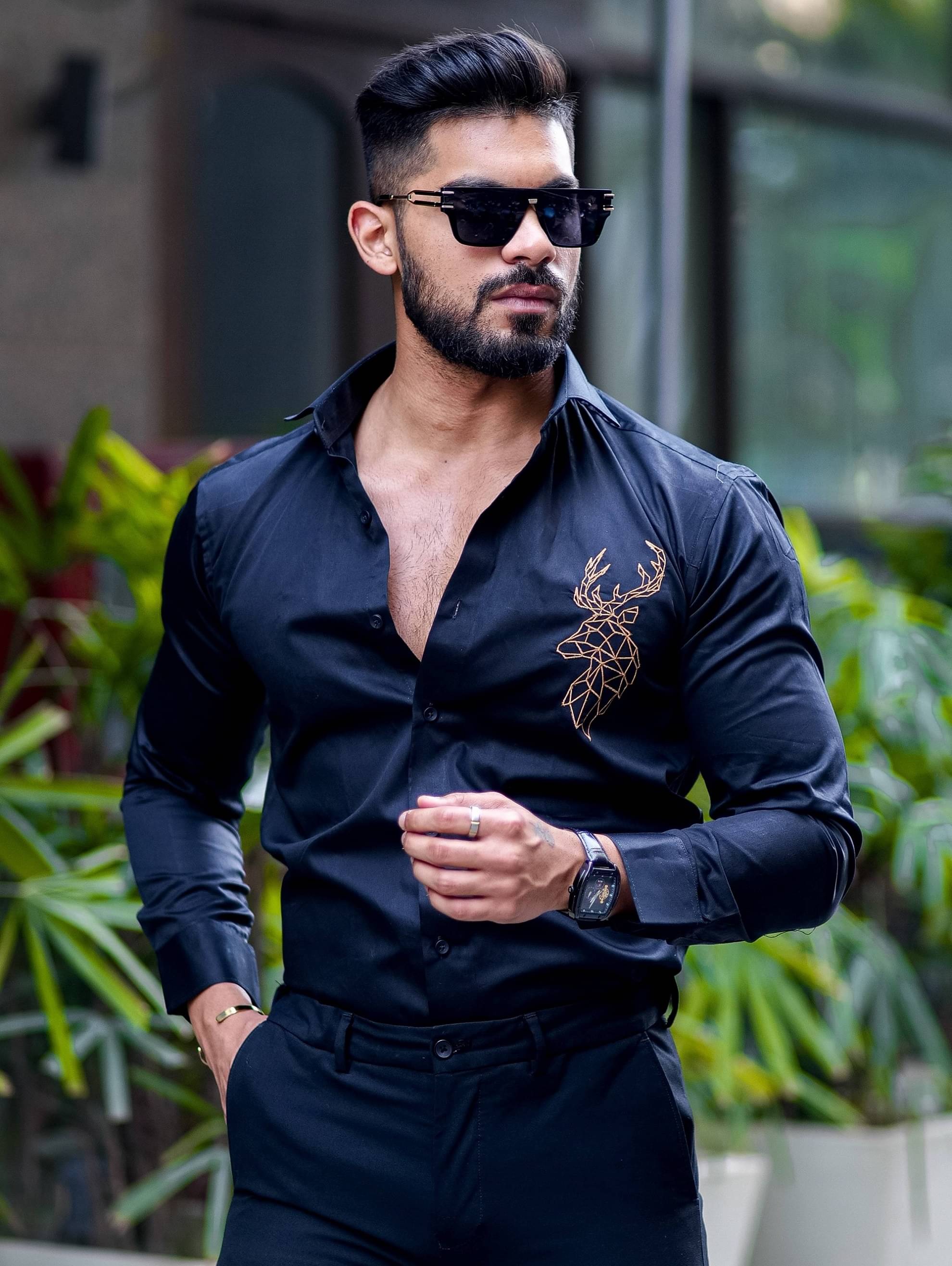     			LENRIZA Cotton Blend Regular Fit Embroidered Full Sleeves Men's Casual Shirt - Black ( Pack of 1 )
