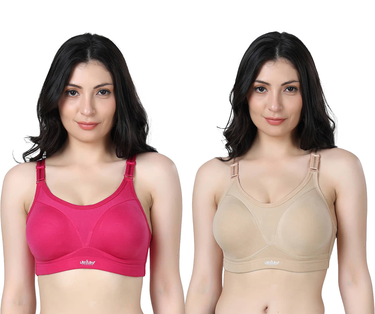 Ladyland Pack of 2 Cotton Blend Non Padded Everyday Bra For Women ( Multicolor )