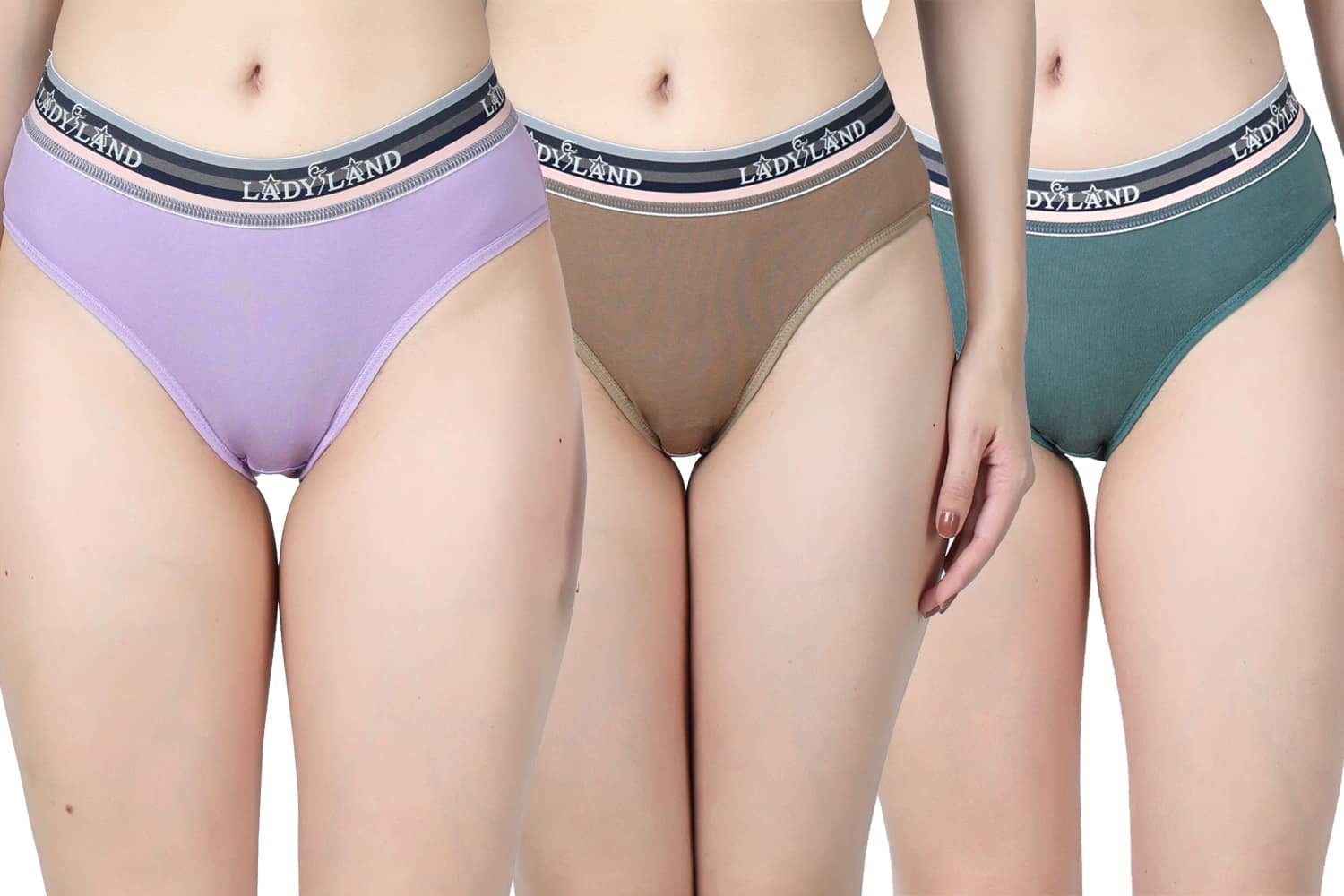 Ladyland Pack of 3 Cotton Lycra Hipster For Women ( Multicolor )