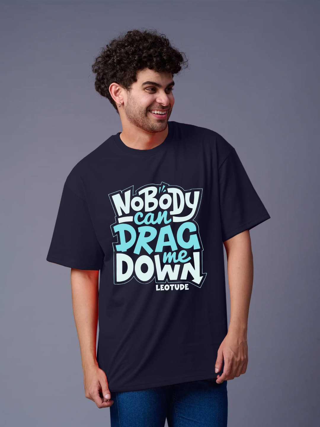 Leotude Men Cotton Blend Oversized Fit Printed T-Shirt ( Navy ) Leotude Men Cotton Blend Oversized Fit Printed T-Shirt ( Navy )