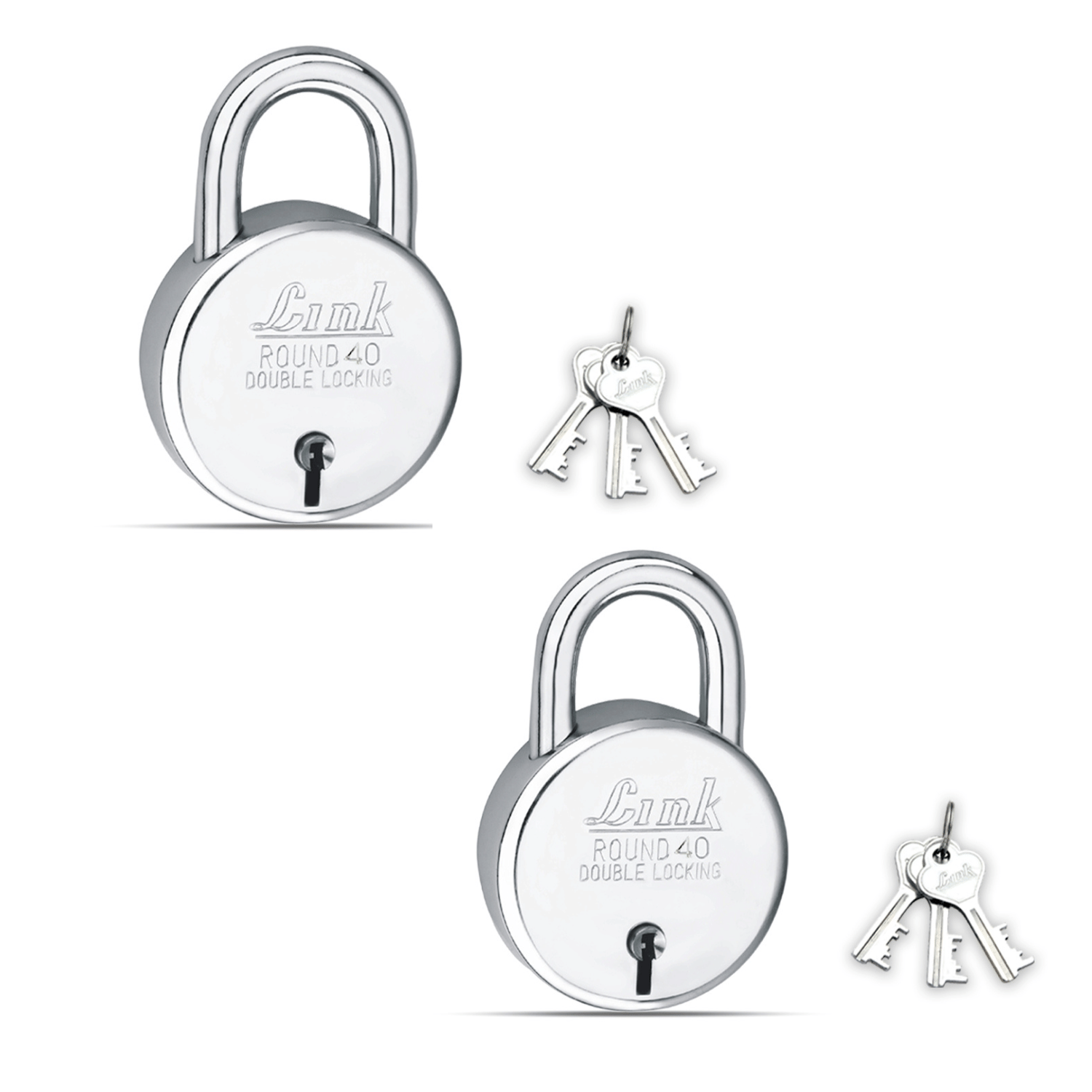     			Link New Round 40 mm Silver steel lock with 3 keys ( Pack of 2 )| Lock and Keys | Door Lock | Padlock for Home, office, Shop