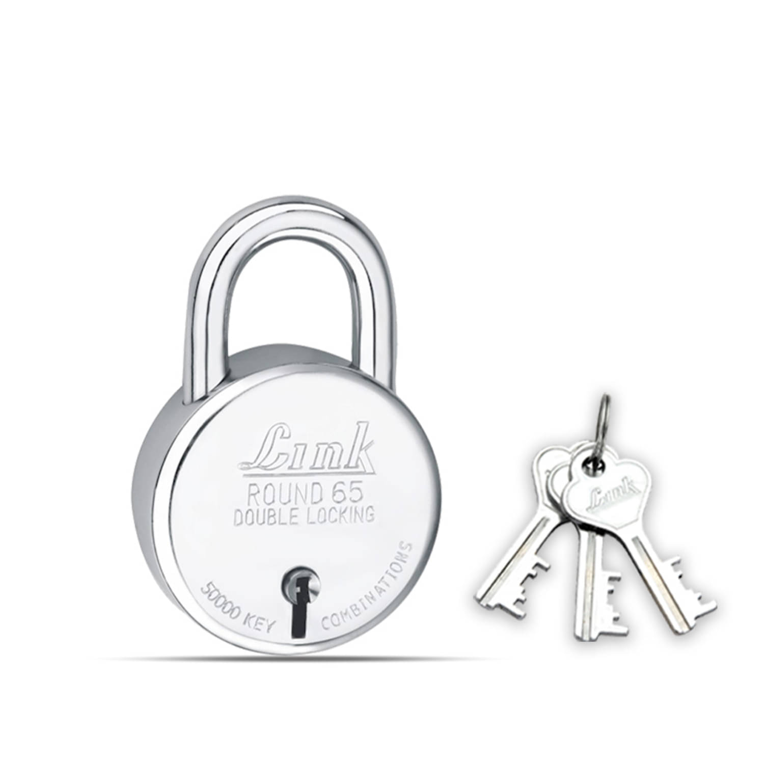 Link New Round 65 mm Silver steel lock with 3 keys | Lock and Keys | Door Lock | Padlock Link New Round 65 mm Silver steel lock with 3 keys | Lock and Keys | Door Lock | Padlock