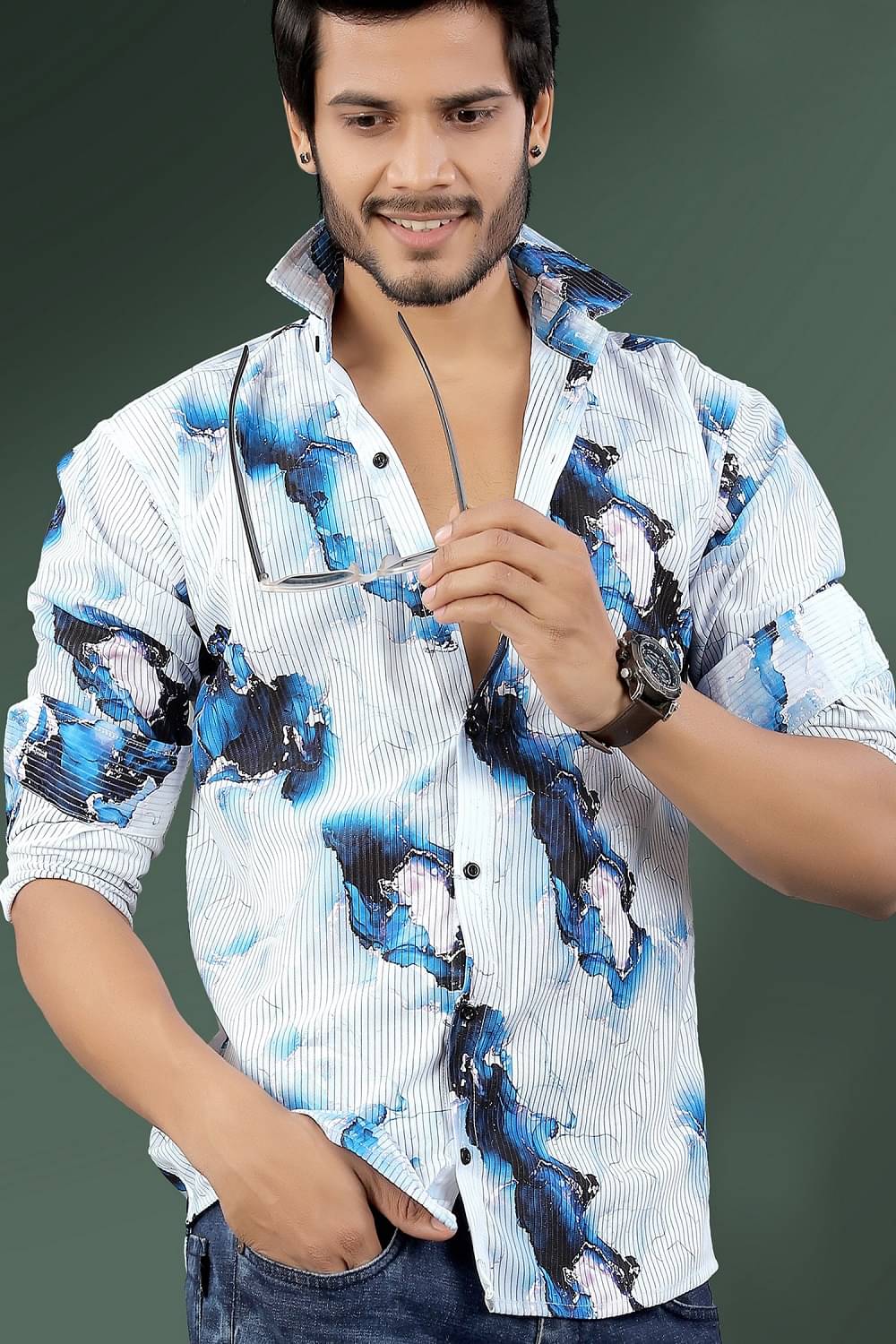     			MARMIC FAB Corduroy Regular Fit Printed Full Sleeves Men's Casual Shirt - Blue ( Pack of 1 )