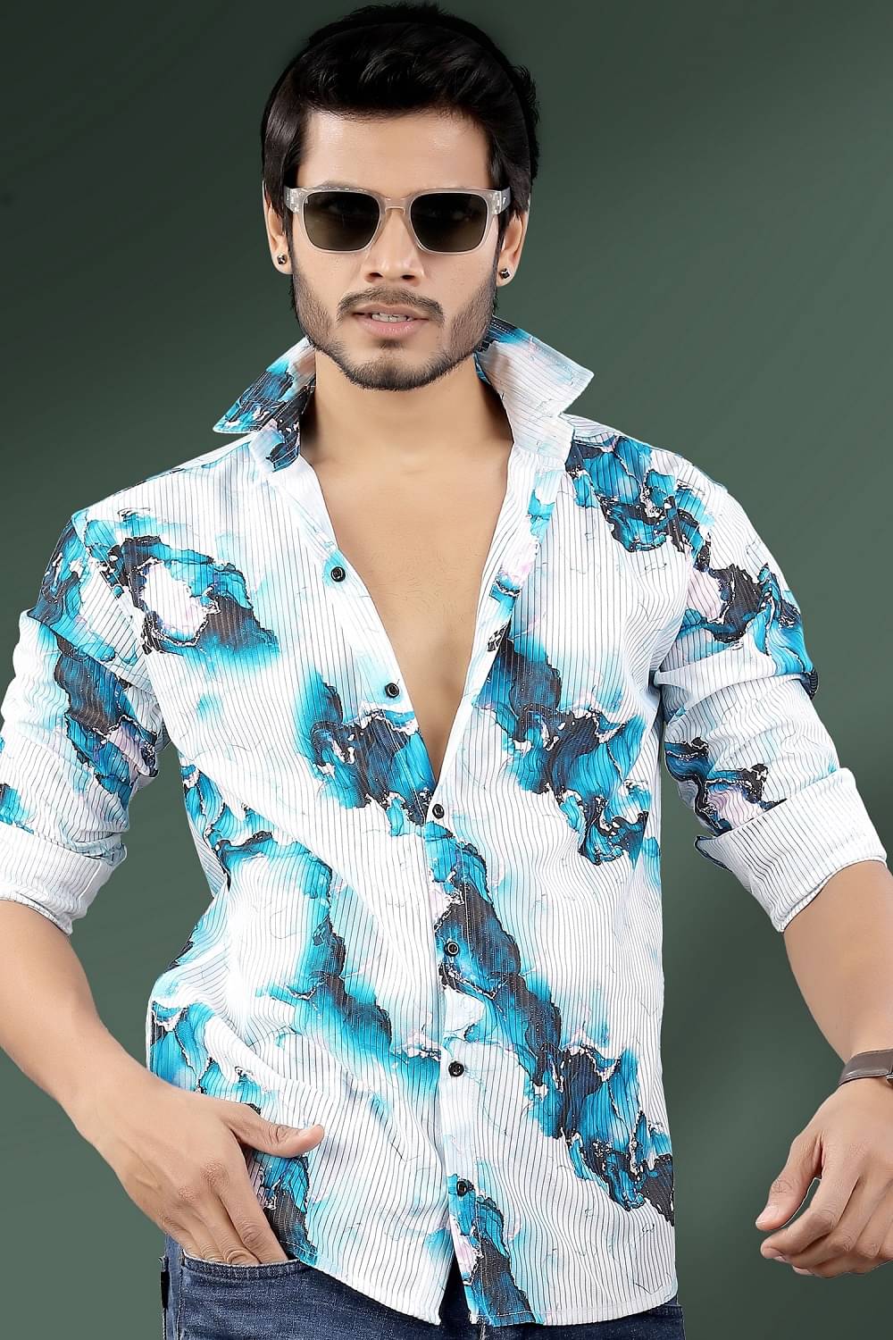     			MARMIC FAB Corduroy Regular Fit Printed Full Sleeves Men's Casual Shirt - Turquoise ( Pack of 1 )