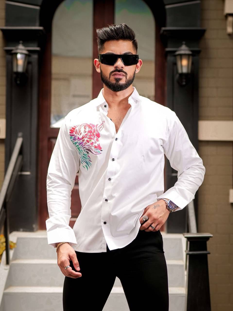     			MARQVIK Cotton Blend Regular Fit Printed Full Sleeves Men's Casual Shirt - White ( Pack of 1 )