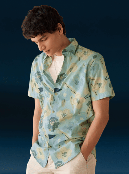     			MARQVIK Cotton Blend Regular Fit Printed Half Sleeves Men's Casual Shirt - Light Blue ( Pack of 1 )