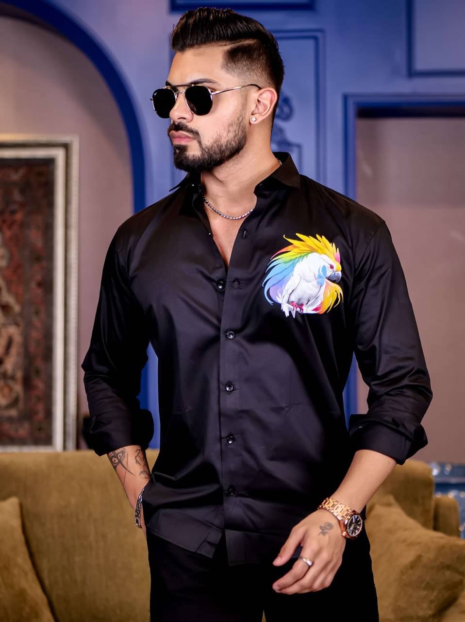 MARQVIK Cotton Blend Regular Fit Printed Full Sleeves Men's Casual Shirt - Black ( Pack of 1 ) MARQVIK Cotton Blend Regular Fit Printed Full Sleeves Men's Casual Shirt - Black ( Pack of 1 )