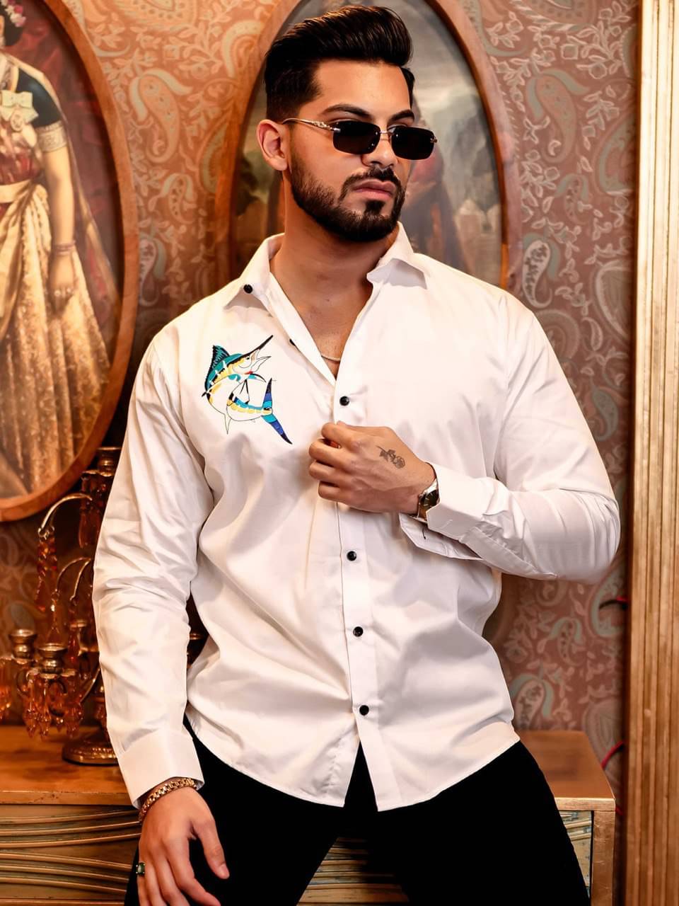     			MEMRO Cotton Blend Regular Fit Printed Full Sleeves Men's Casual Shirt - White ( Pack of 1 )