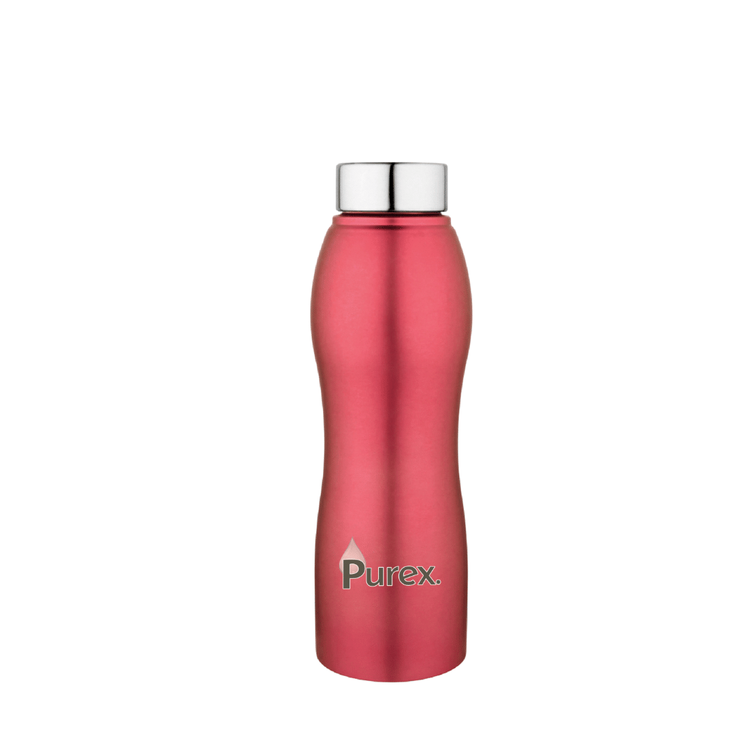     			Purex. Curvy Red Stainless Steel Fridge Water Bottle 950 mL ( Set of 1 )