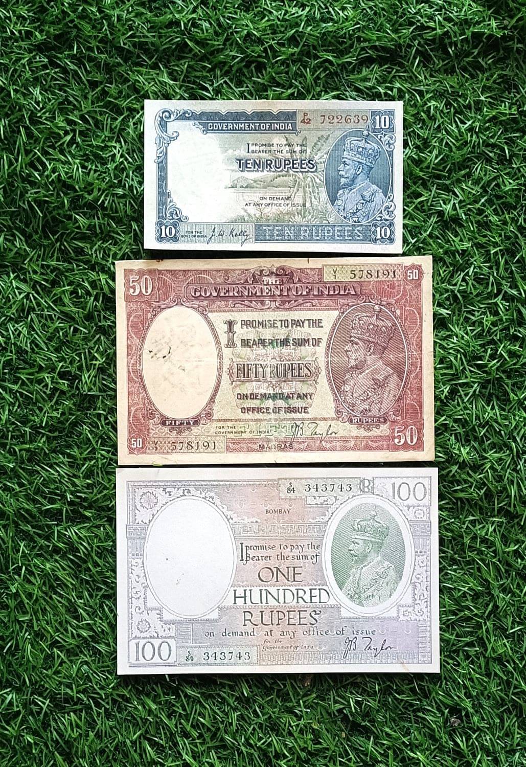 RARE BRITISH INDIA 3 FANCY/REPLICA NOTE SET OF 10,50,100 RS NOTE IN SUPER GRADE HIGHLY COLLECTIBLE RARE BRITISH INDIA 3 FANCY/REPLICA NOTE SET OF 10,50,100 RS NOTE IN SUPER GRADE HIGHLY COLLECTIBLE