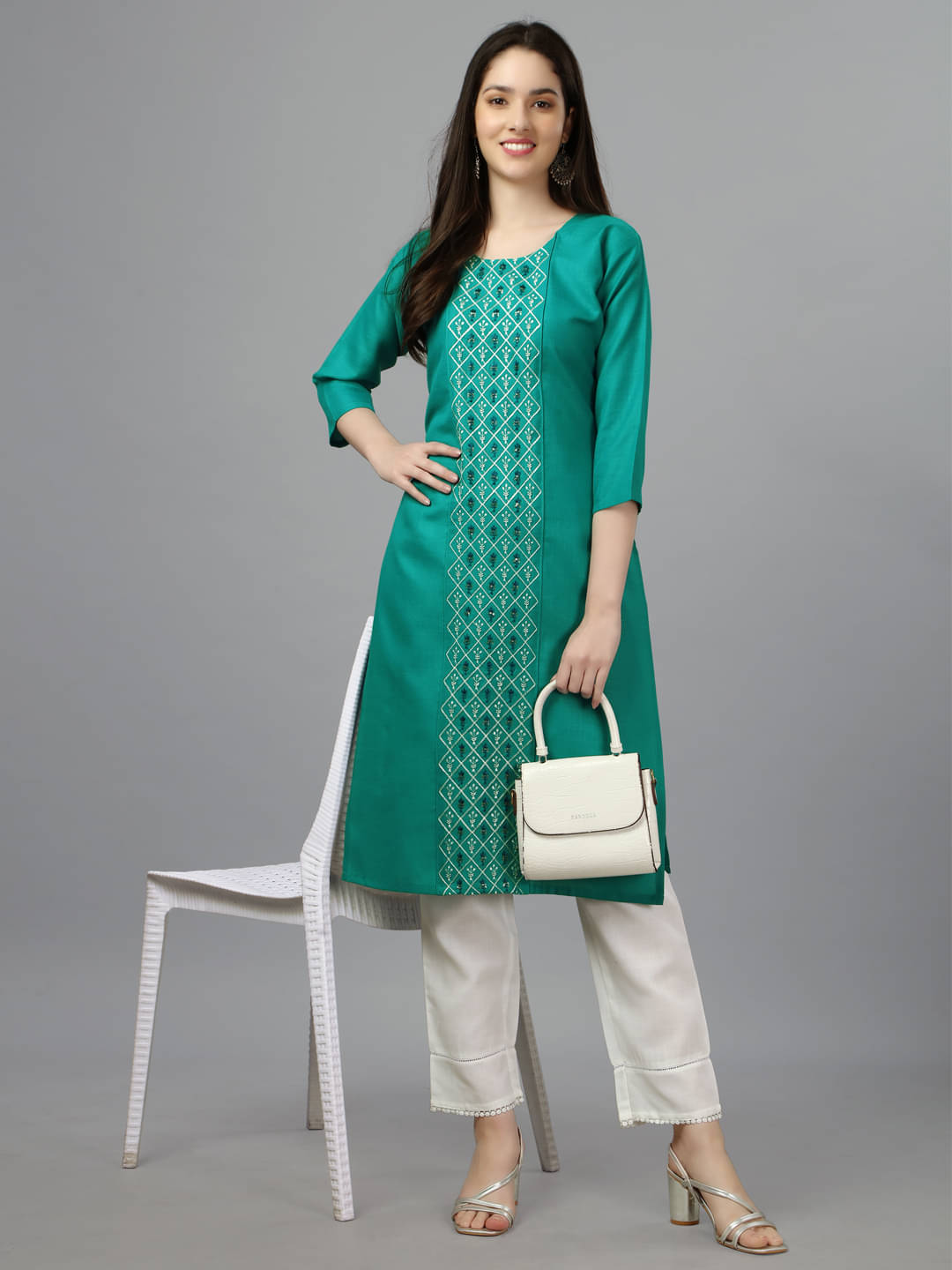 Replicraft Store Women's Cotton Blend Embroidered Straight Kurti - ( Light Green ) Replicraft Store Women's Cotton Blend Embroidered Straight Kurti - ( Light Green )