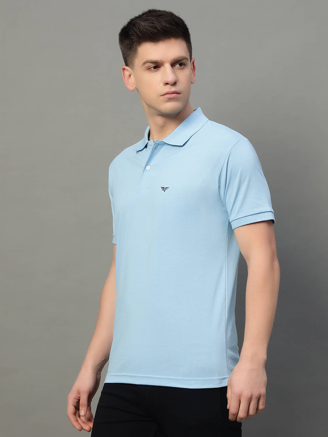 Riss Men Cotton Blend Regular Fit Solid Polo T Shirt ( Sky Blue ) Riss Men Cotton Blend Regular Fit Solid Polo T Shirt ( Sky Blue )