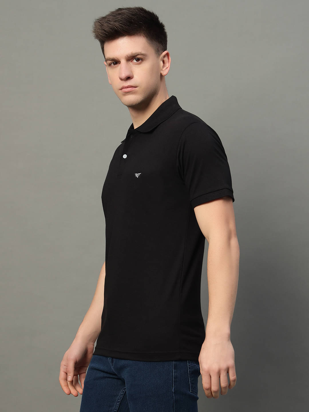     			Riss Men Cotton Blend Regular Fit Solid Polo T Shirt ( Black )