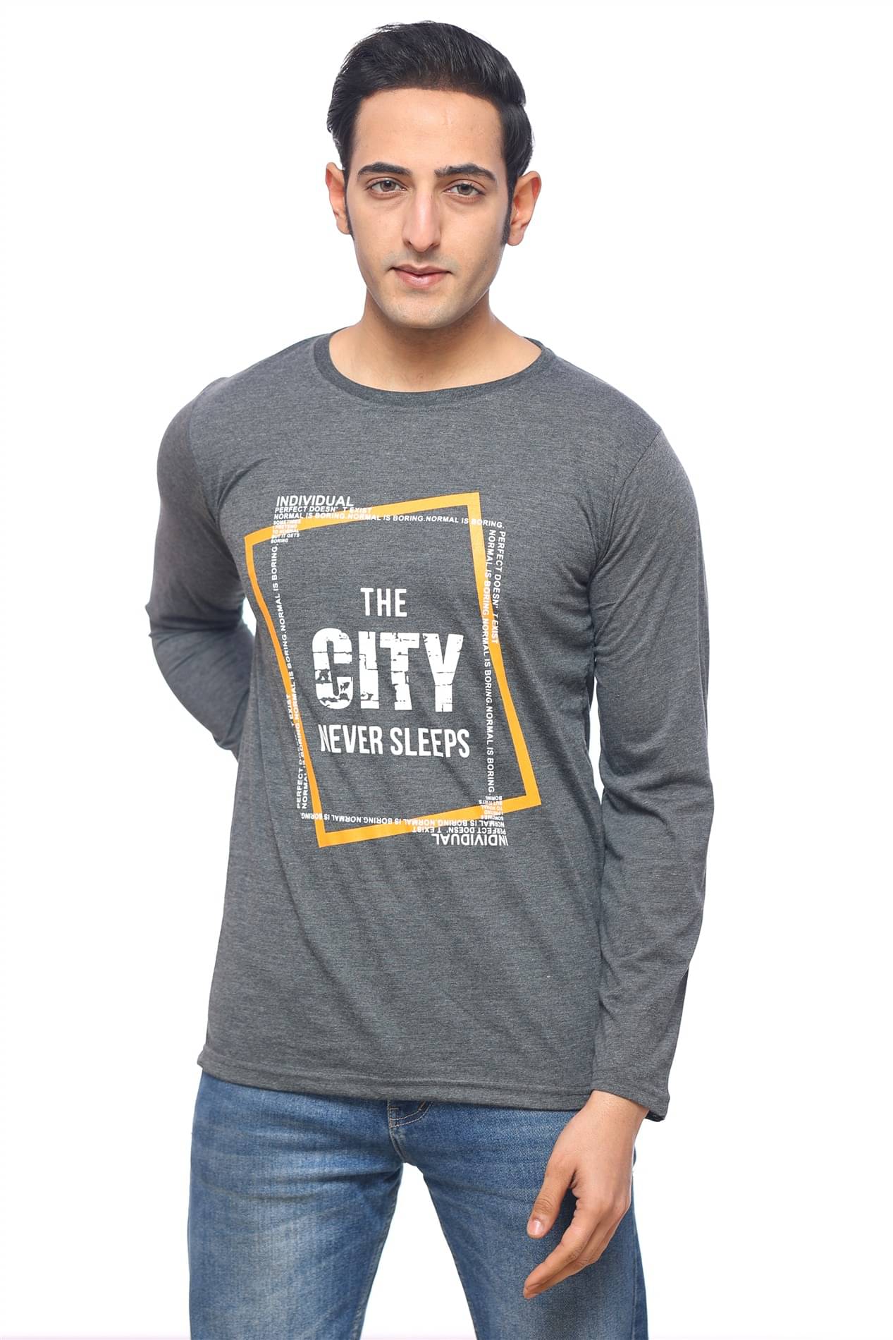     			SKYBEN Men Cotton Blend Regular Fit Printed T-Shirt ( Melange Grey )