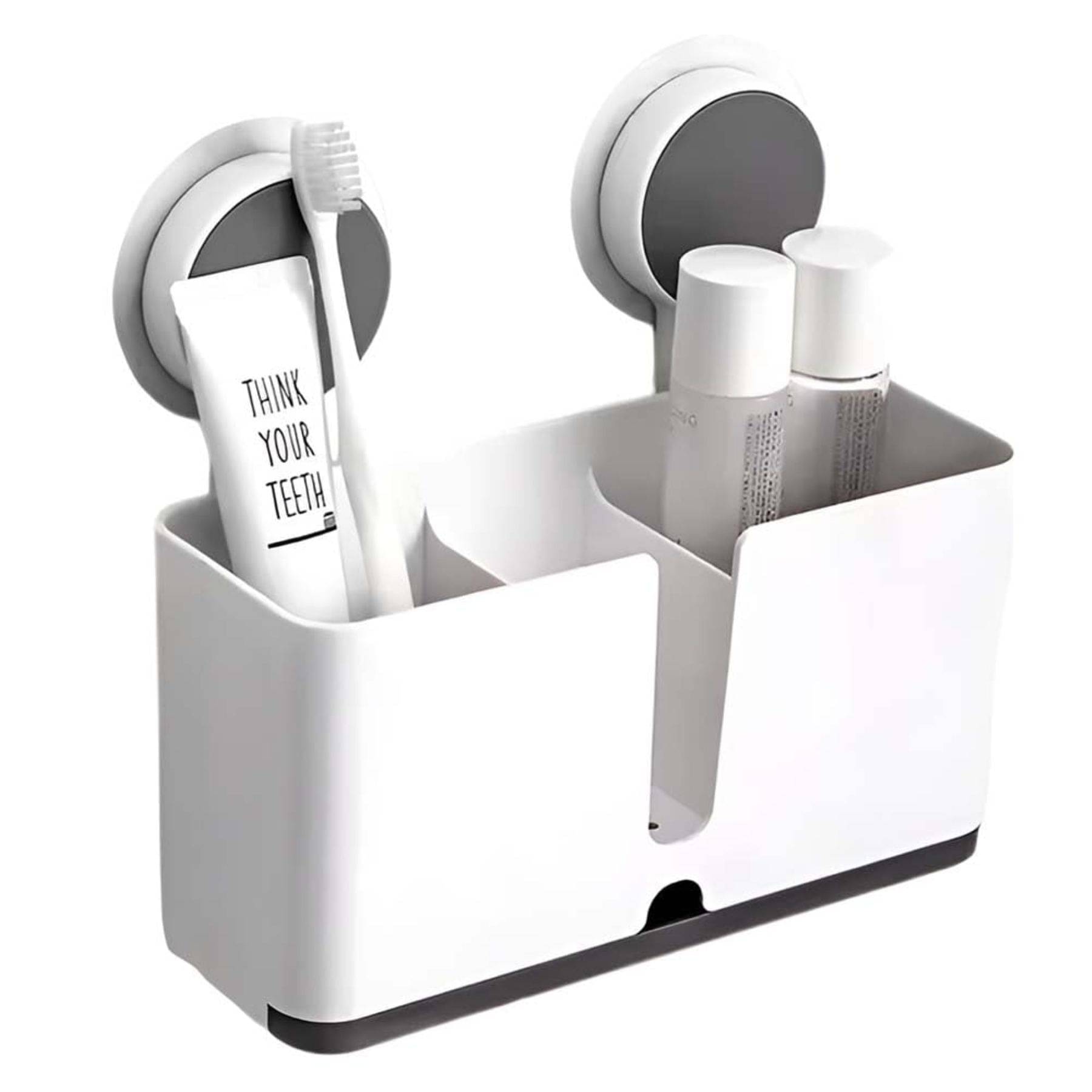    			SMARTHOMEMART ABS Plastic Self Adhesive Magic Sticker Wall Mounted Toothbrush Holder with Drain Tray for Multipurpose/Kitchen Spoon Holder/Toothbrush Holders for Bathroom (Pack of 1) (White and Grey)