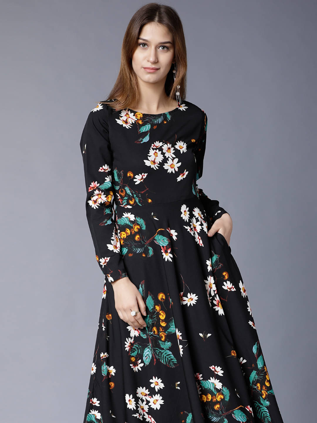     			Tokyo Talkies Women Polyester Printed Maxi ( Black )