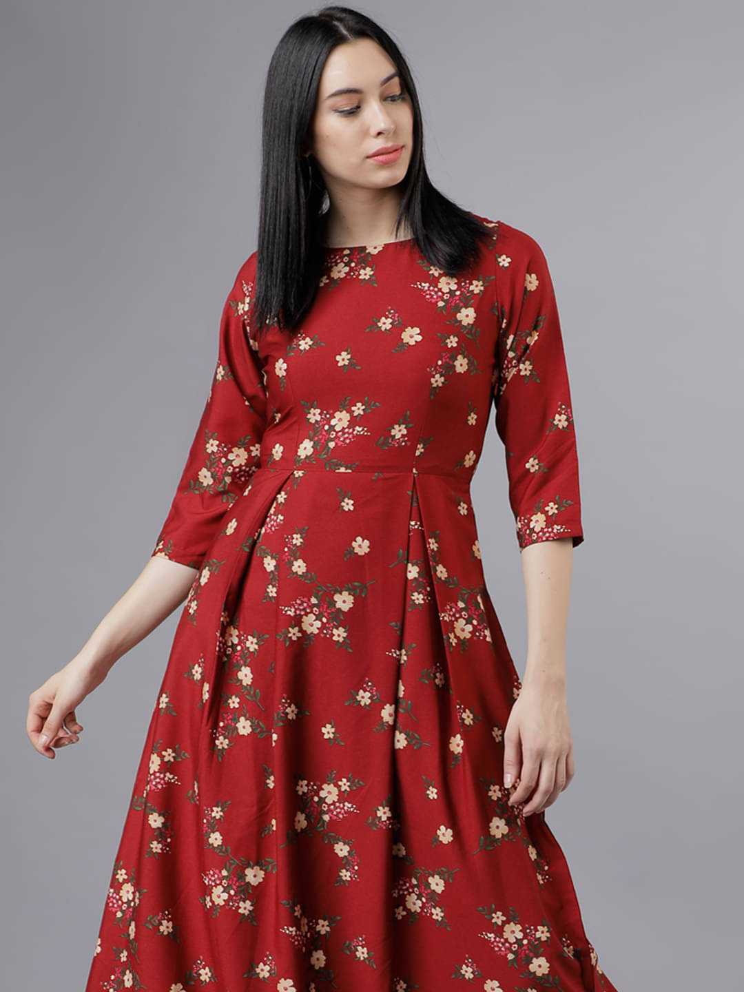     			Tokyo Talkies Women Polyester Printed Fit & Flare Dress ( Rust )
