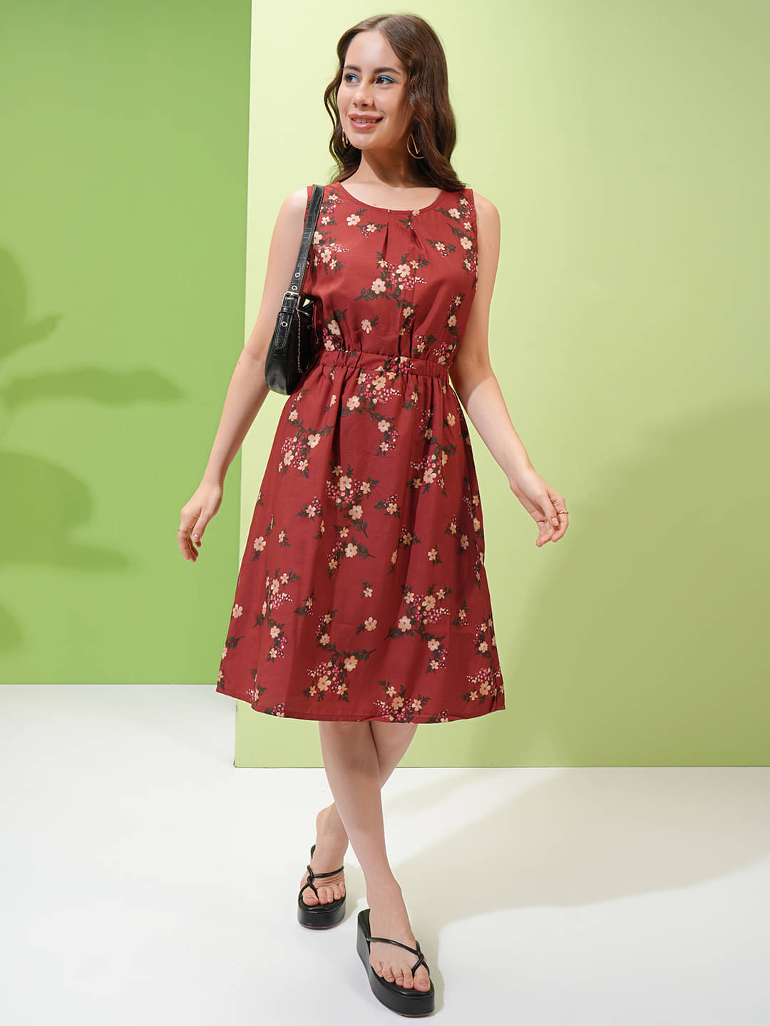 Tokyo Talkies Women Polyester Printed Blouson Dress ( Rust ) Tokyo Talkies Women Polyester Printed Blouson Dress ( Rust )