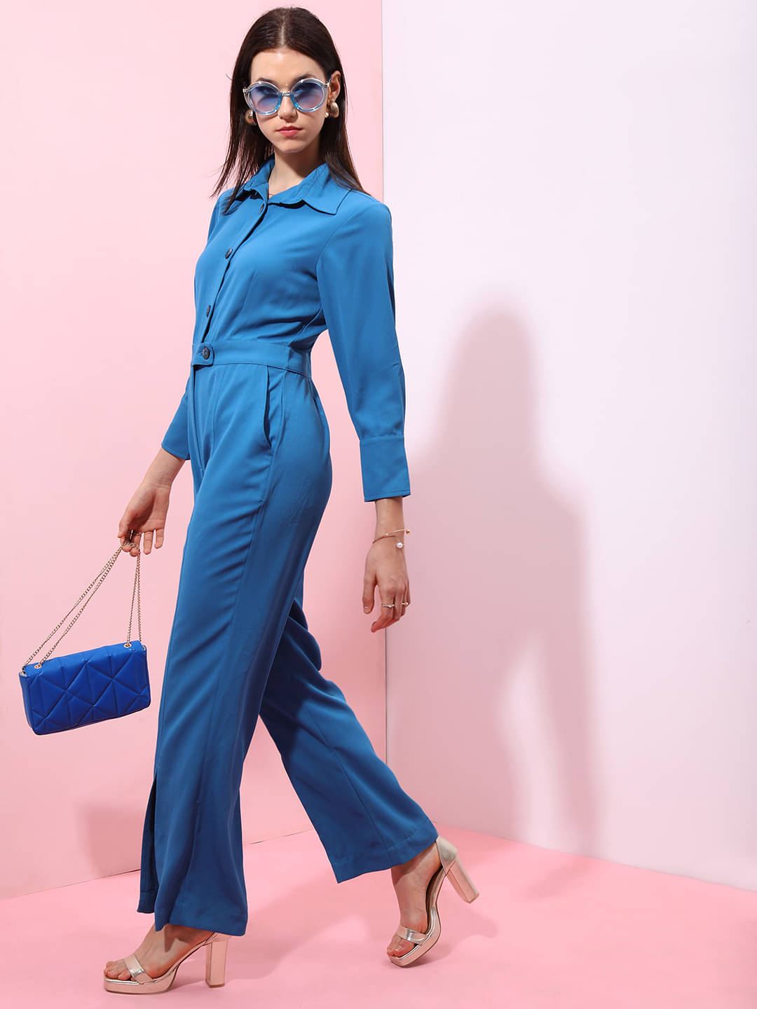     			Tokyo Talkies Women Solid Polyester Jumpsuit ( Blue )