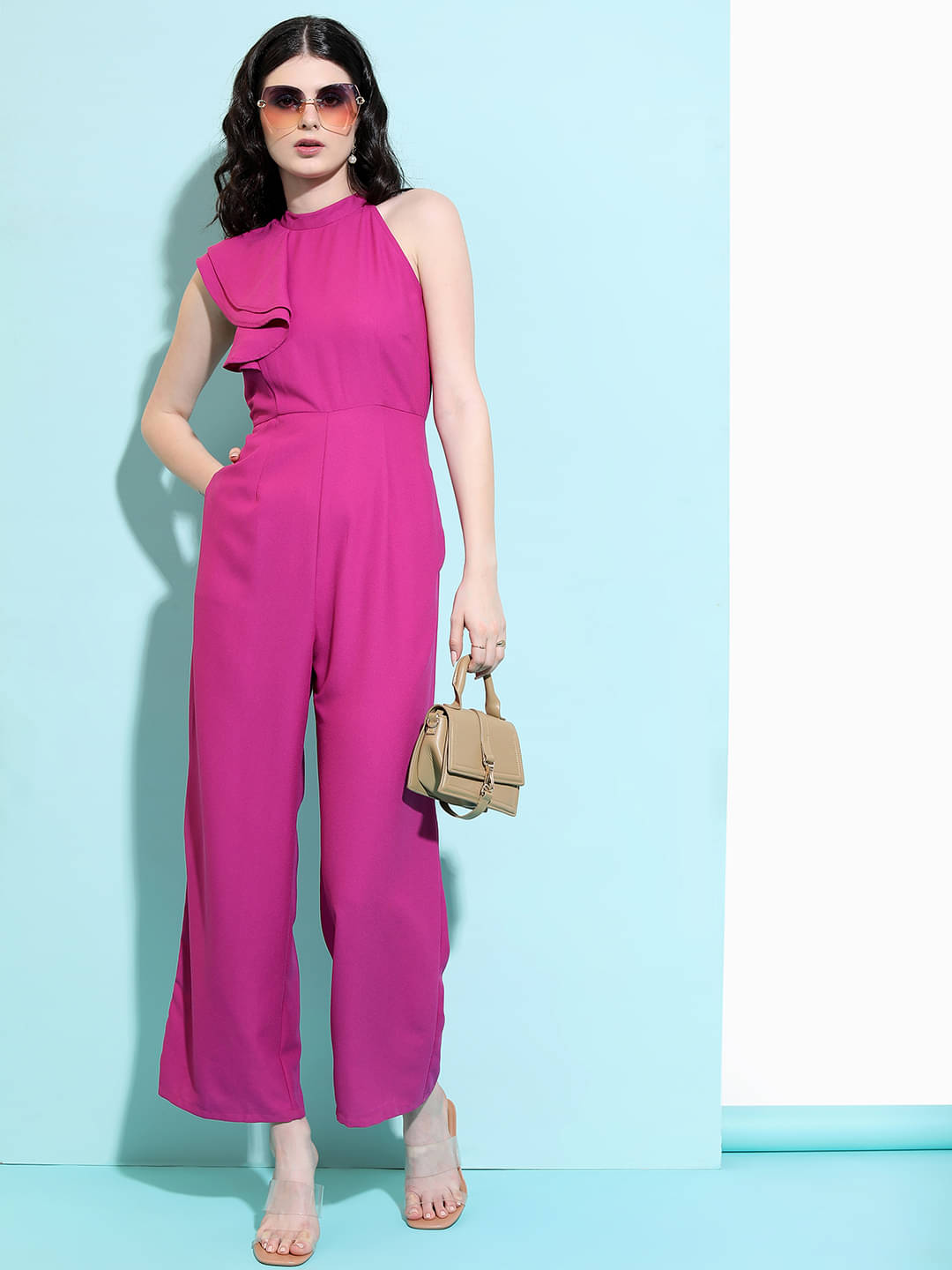 Tokyo Talkies Women Solid Polyester Jumpsuit ( Pink ) Tokyo Talkies Women Solid Polyester Jumpsuit ( Pink )
