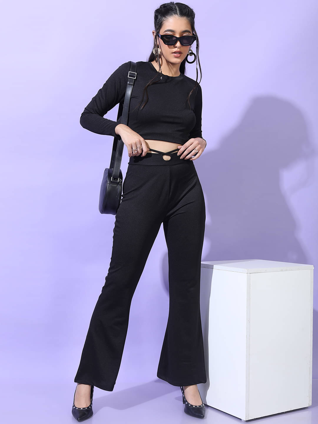     			Tokyo Talkies Women Solid Top With Trousers Co-Ord Set ( Black )