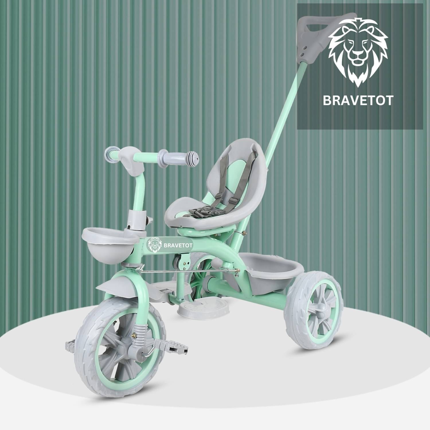     			Tricycle with Anti Slip peddles, Cushioned Seat, Stylish storage basket Premium Parent Handle EVA WHEEL Tricycle  (Green)