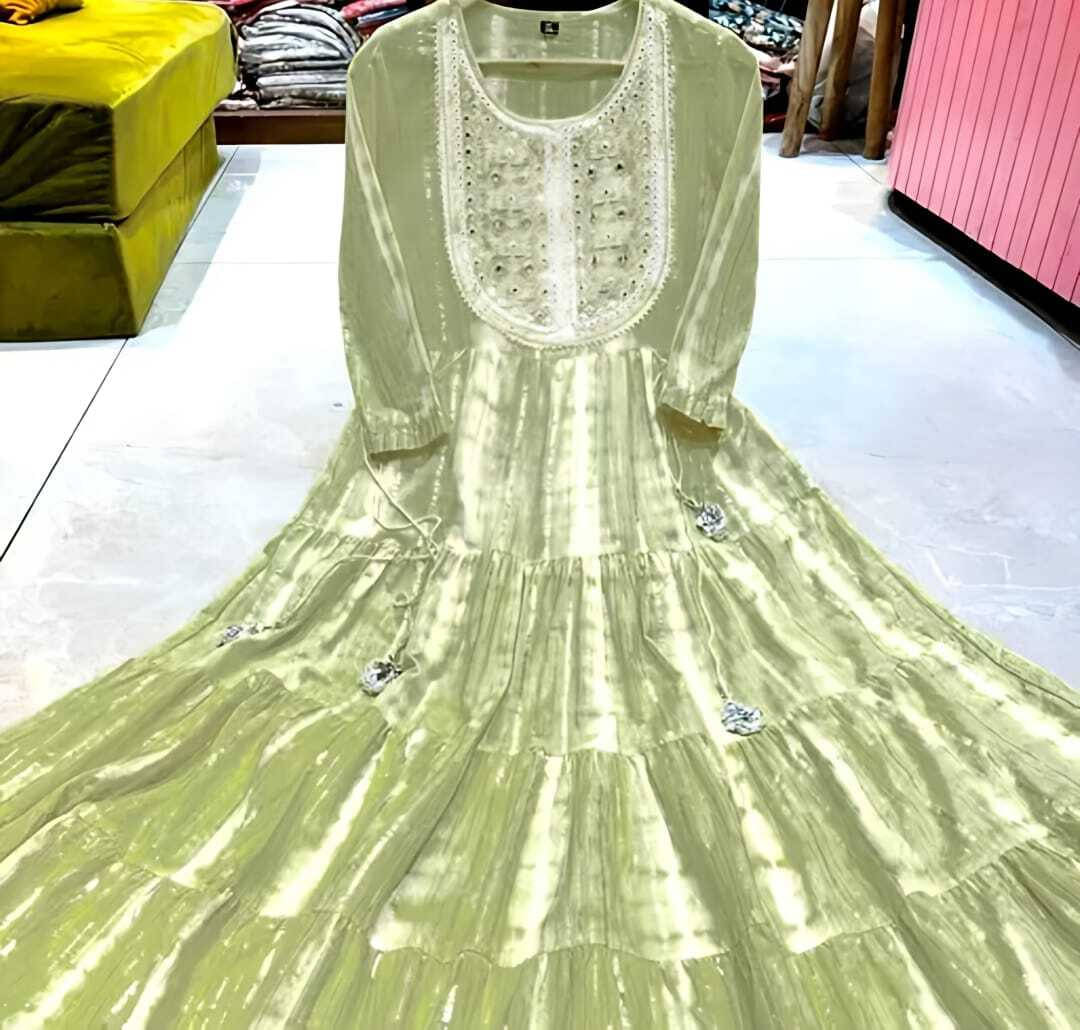 VKASHFAB Women's Rayon Embellished Anarkali Kurti - ( Light Green ) VKASHFAB Women's Rayon Embellished Anarkali Kurti - ( Light Green )