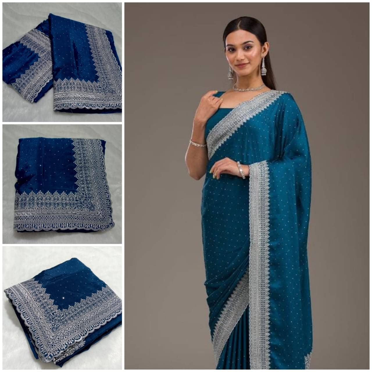     			krishna trends Georgette Embroidered Saree With Unstitched Blouse Piece ( Teal )
