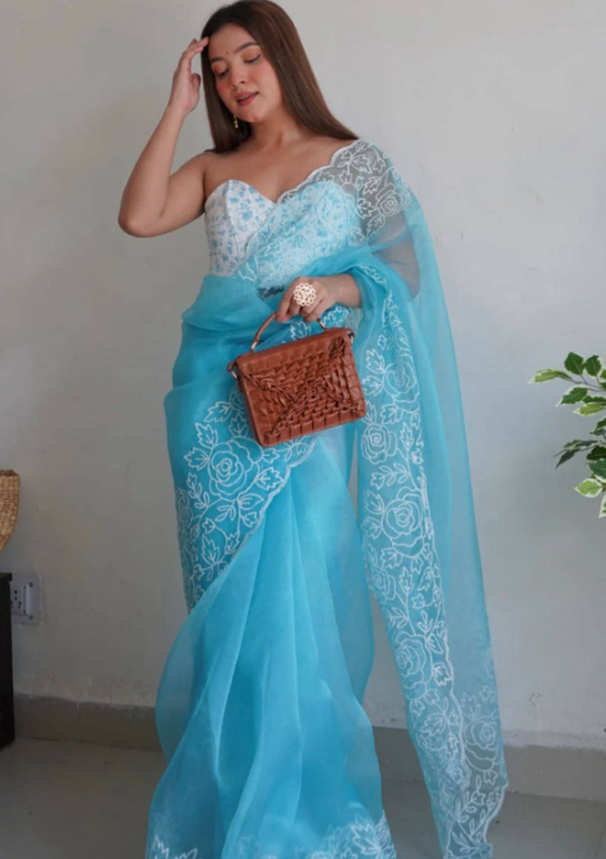 krishna trends Organza Embroidered Saree With Unstitched Blouse Piece ( Light Blue ) krishna trends Organza Embroidered Saree With Unstitched Blouse Piece ( Light Blue )